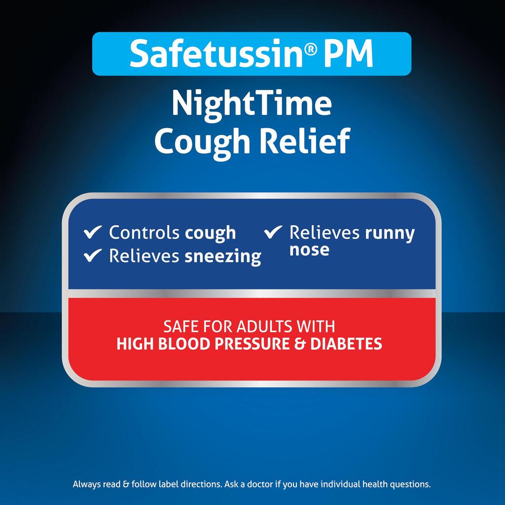 Safetussin PM Night Time Cough Relief Syrup, 4 Ounce Bottle
