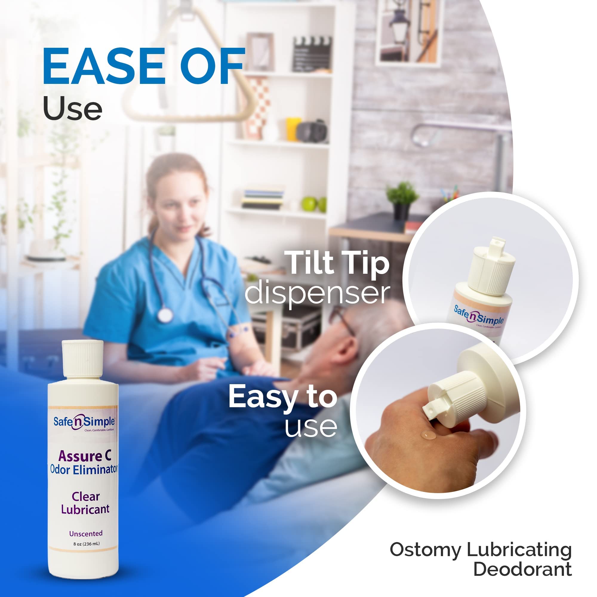 Safe n Simple Assure C - Clear Lubricating Ostomy Pouch Deodorant - Colostomy Bag Odor Eliminator - Colostomy Deodorizer Lubric