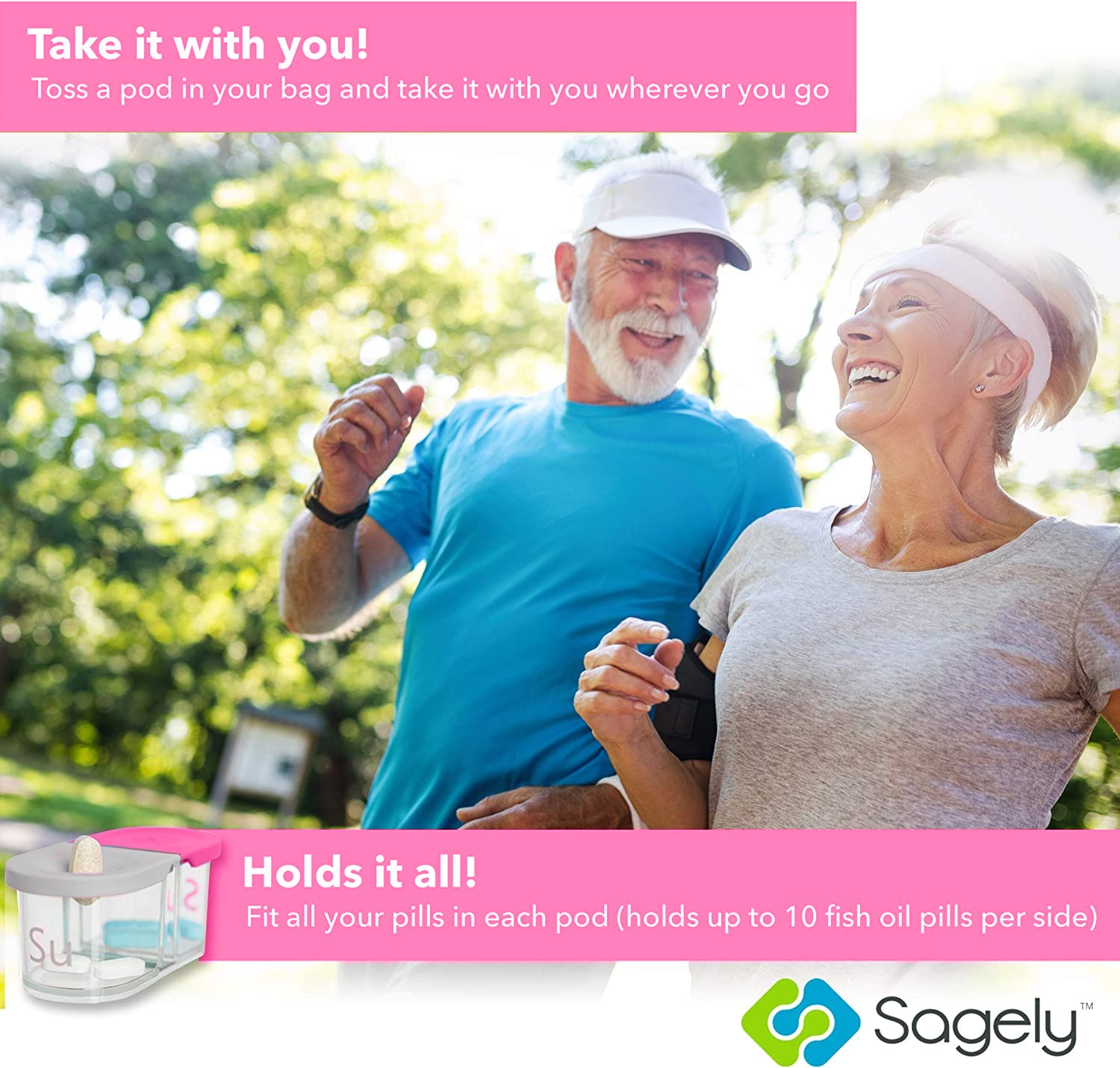 Sagely Smart XL Weekly Pill Organizer - 7 Day Pill Box 2 Times a Day with Free Reminder Alarm App (Large Enough to Fit Fish Oil,