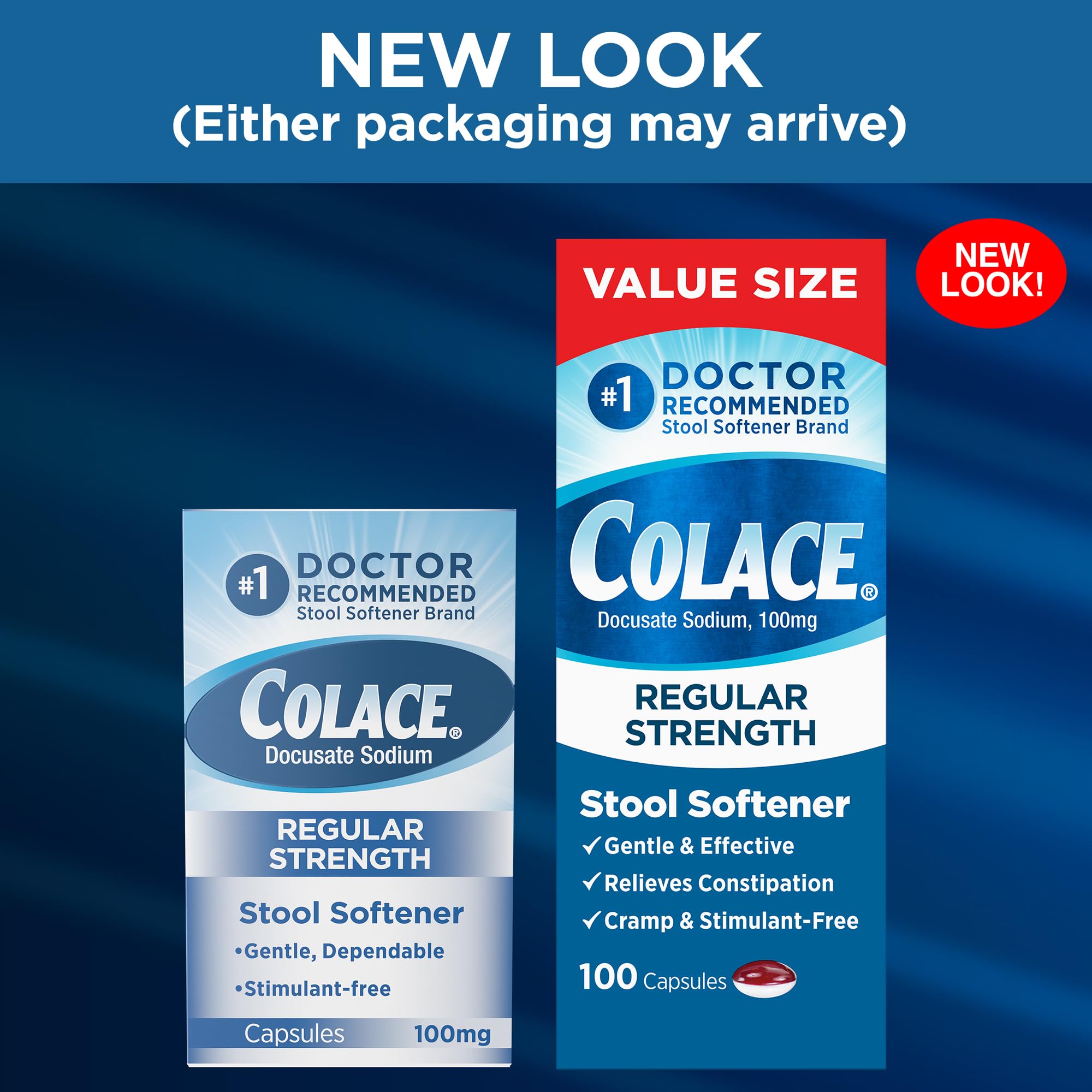 Colace Regular Strength Stool Softener 100 mg Capsules 100 Count Docusate Sodium Stimulant-Free for Gentle, Dependable Occasiona