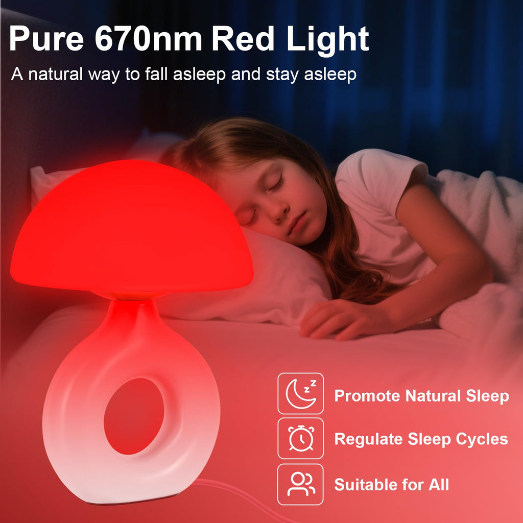 LemSen Red Light Lamp for Sleep, 670nm Deep Sleep Red Night Light - 4 Color and 5 Dimmable, Remote Control with 30-90min Timer,