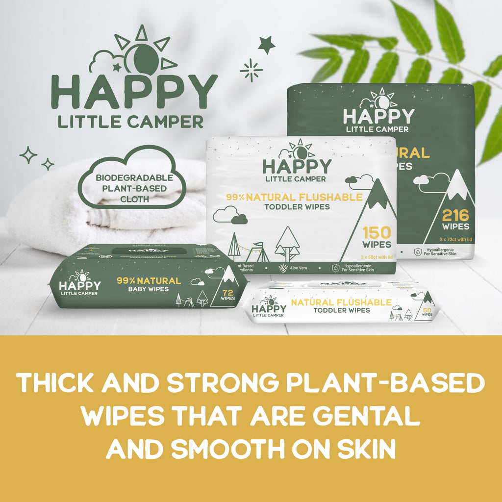 Happy Little Camper Natural Baby Wipes Unscented - Hypoallergenic & Chlorine-Free Wet Wipes with Aloe Vera, Chamomile and Pomegr