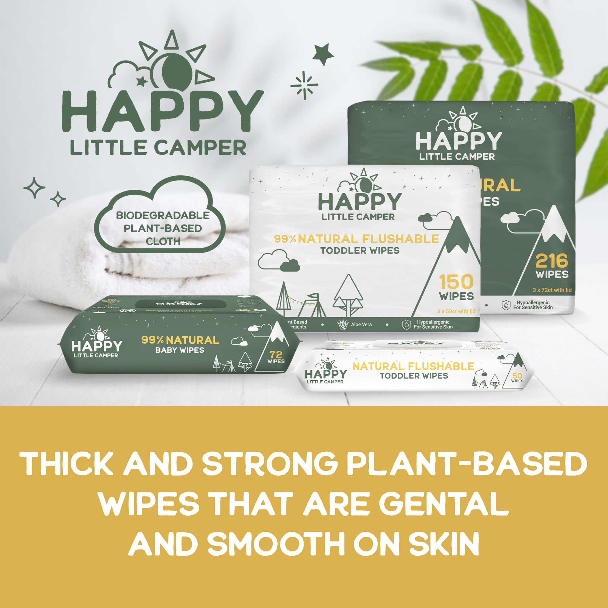 Happy Little Camper Natural Baby Wipes Unscented - Hypoallergenic & Chlorine-Free Wet Wipes with Aloe Vera, Chamomile and Pomegr