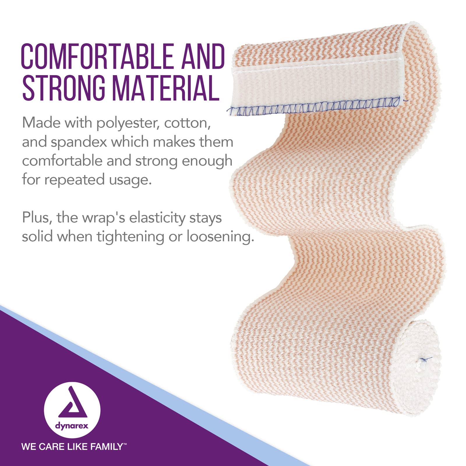 Dynarex 3660 Elastic Bandage with Self-Closure, 4'' x 5 yds, Provides Compression for Injuries, Cotton, and Spandex, Non-Sterile