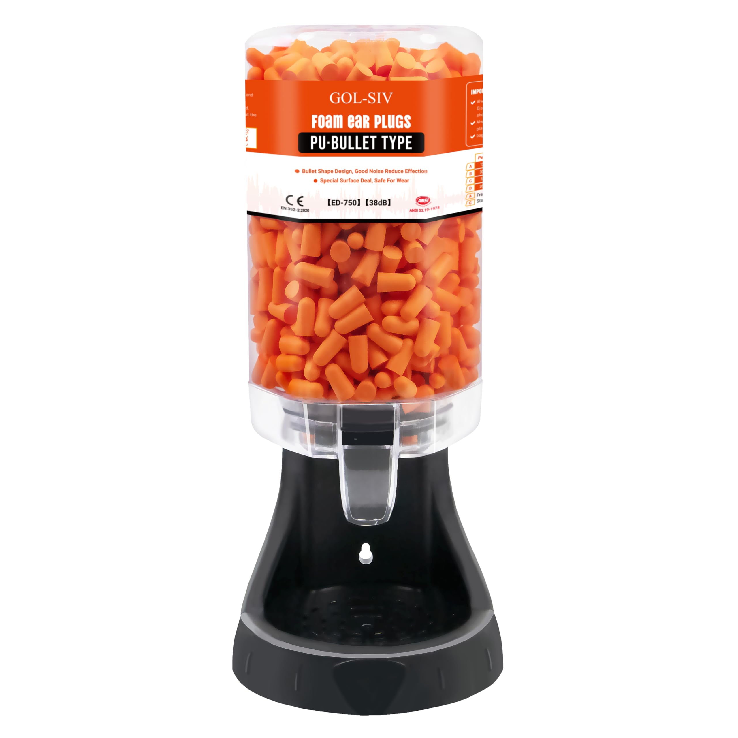 GOL-SIV Ear Plugs Dispenser,with 1000Pcs Refillable SNR 38dB Foam Earplugs,Wall-Mounted,Hearing Protection for Shooting,Construc