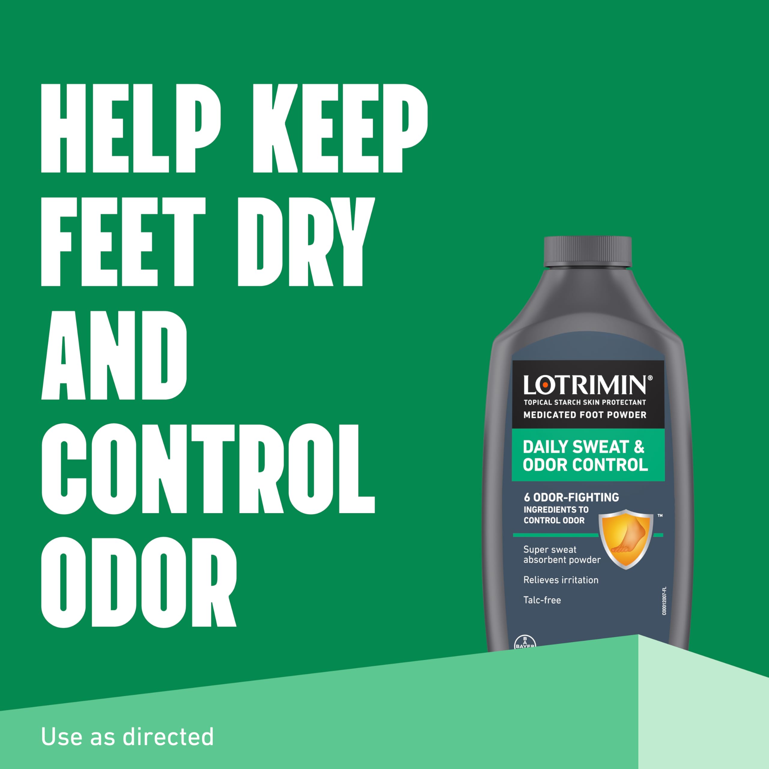 Lotrimin Daily Sweat & Odor Control Medicated Foot Powder, Topical Starch Skin Protectant, 6 odor-fighting Ingredients to contro