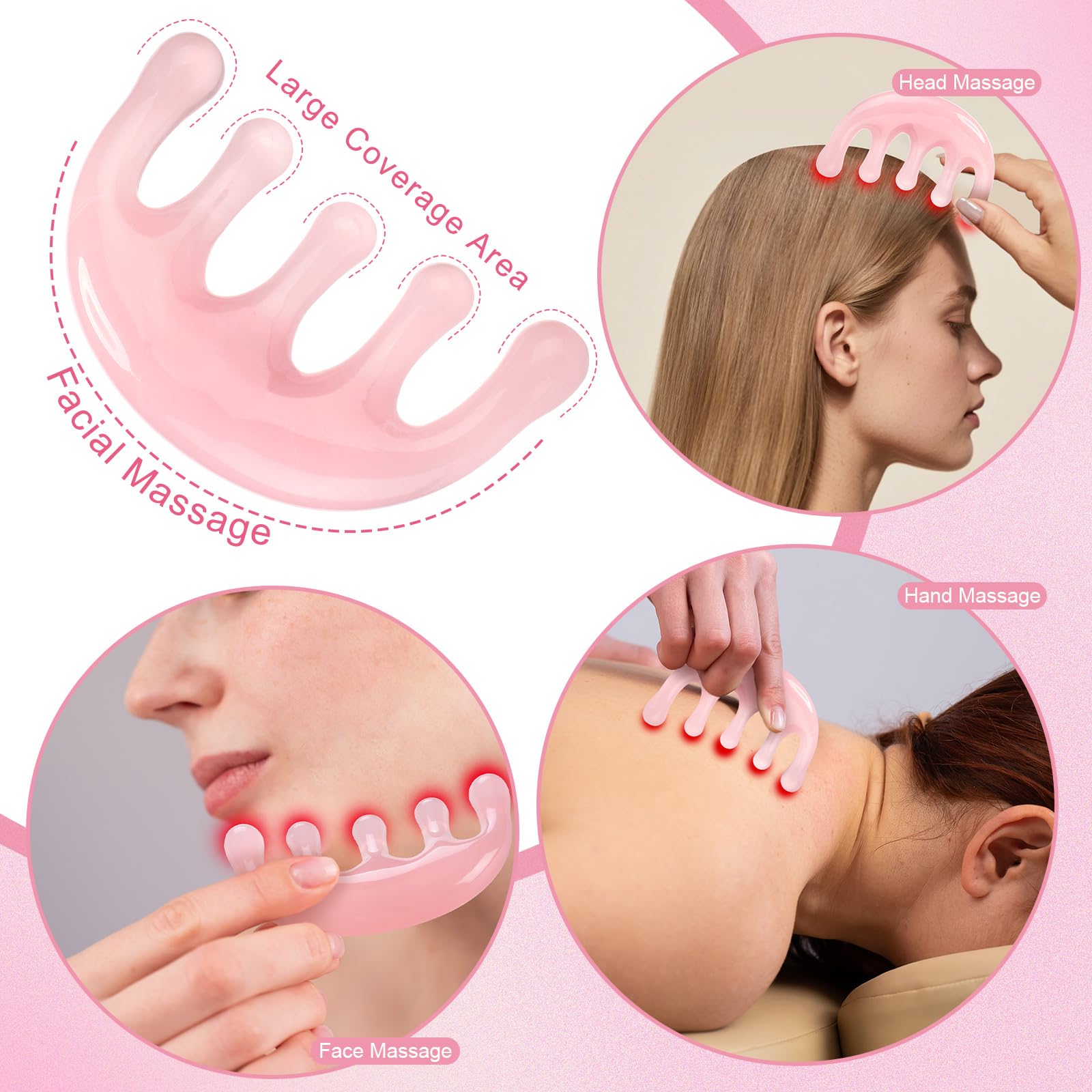 ProSuites 3Pcs Scalp Massage Tool for Head Massager Tool Pink Resin Gua Sha Comb for Relaxation Christmas,Stocking Stuffs