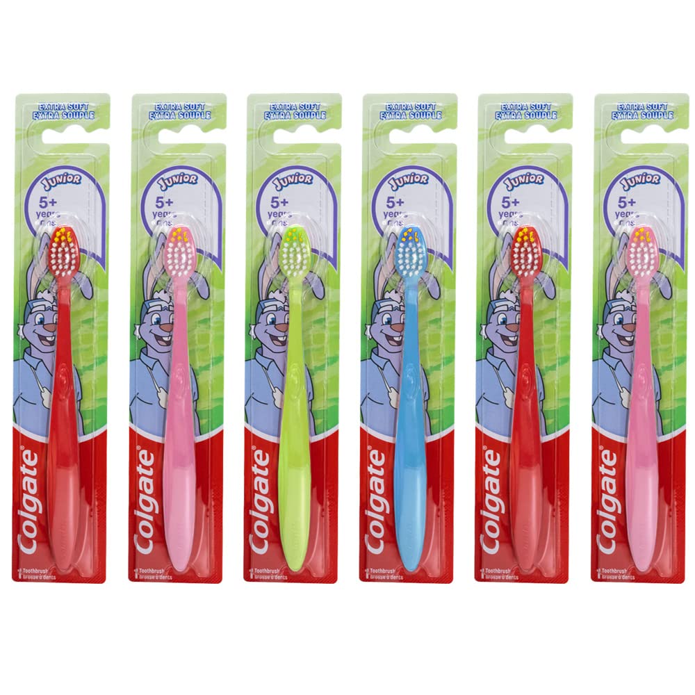 Colgate Bunny Toothbrush, Junior 5+, Extra Soft (Colors Vary) - Pack Of 6