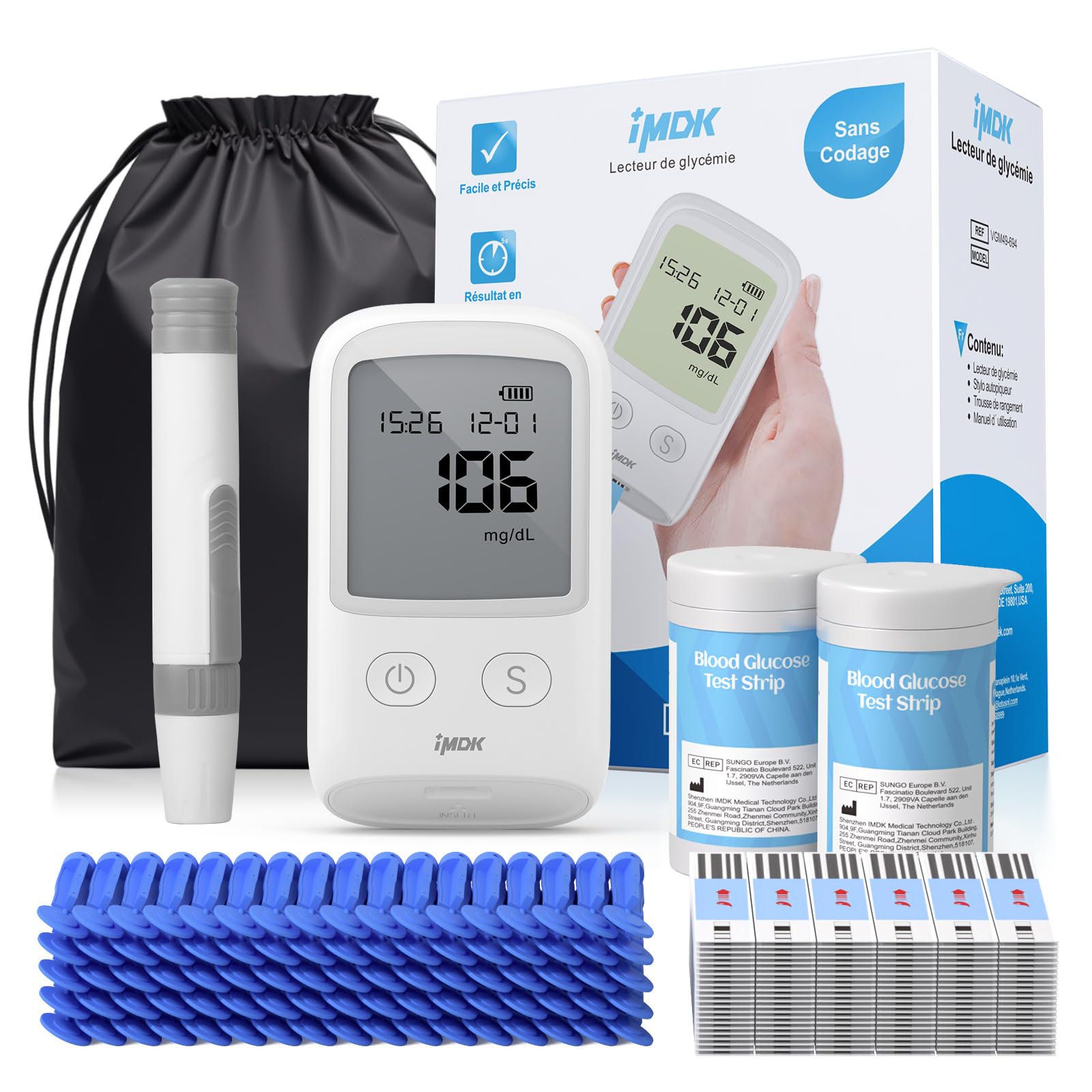 IMDK Blood Glucose Monitor Kit, ???????????????????? ???????????????? Blood Sugar Test Kit with 100 Glucometer Strips, 100 Lance