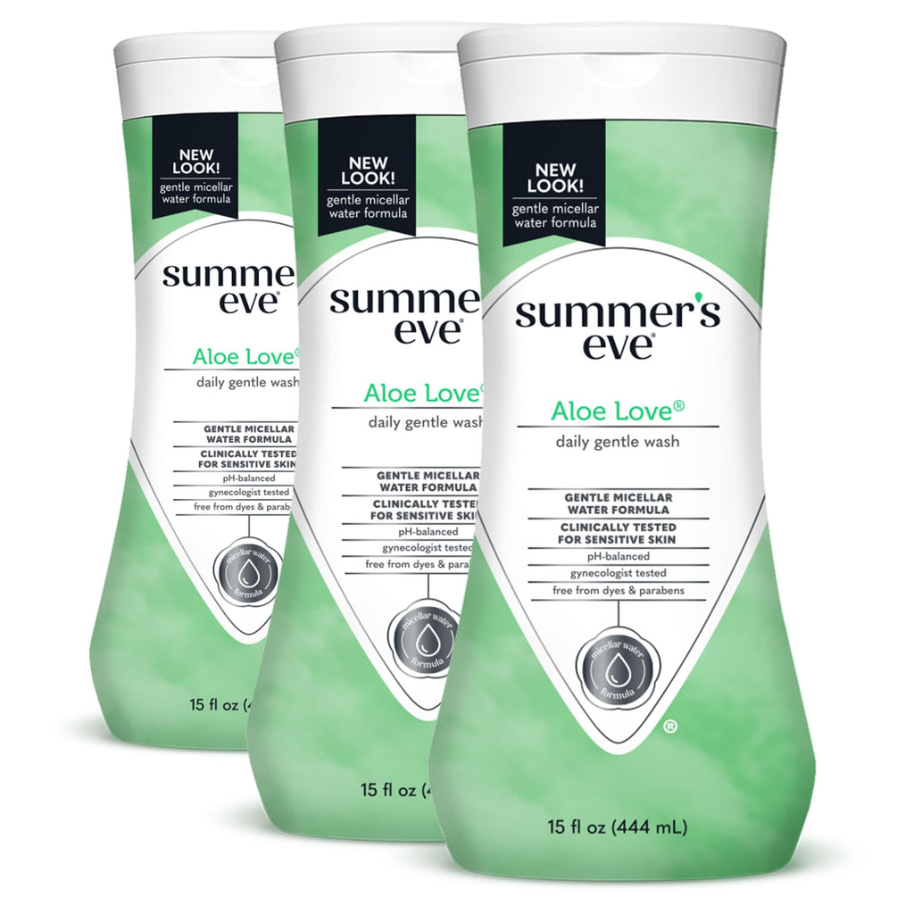 Summer's Eve Aloe Love Gentle Daily All Over Feminine Body Wash, Removes Odor, Feminine Wash pH Balanced, 15 fl oz, 3 Pack