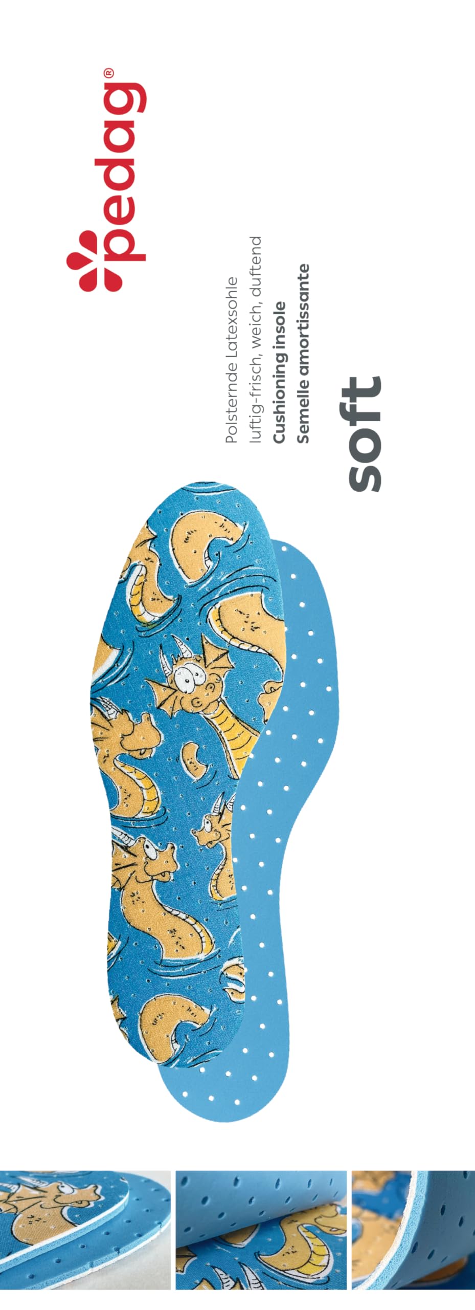 Pedag Soft | Fabric Covered Latex Foam Insoles | Lemon Scented | Children Size US 8C/9C-EU 24/25 | 3 Pair