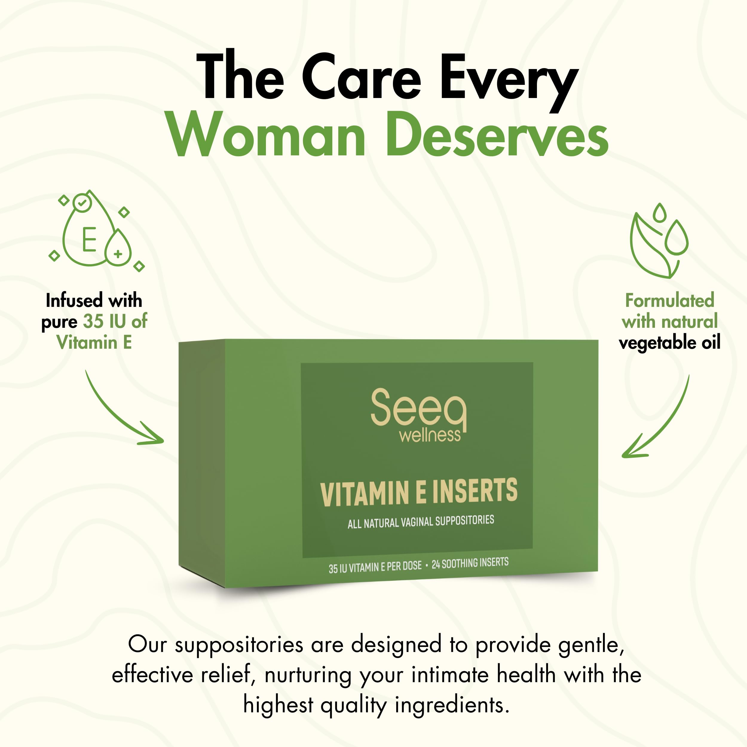Seeq Wellness Vitamin E Suppositories - Vaginal Dryness and Iritation Relief - Menopause Support - All Natural Feminine Care - 3