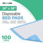 Remedies - Disposable Bed Pads 30 x 36 - 100 Count - Large Bed Pads for Incontinence - Seniors, Adults & Kids Chucks Pads - Adul