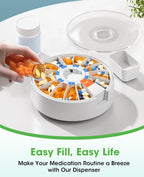 Daviky Pill Dispenser Daily, Large Pill Organizer with Wall-Mounted or Standing Use, 14 Days Pill Box, Push Button Design, Weekl