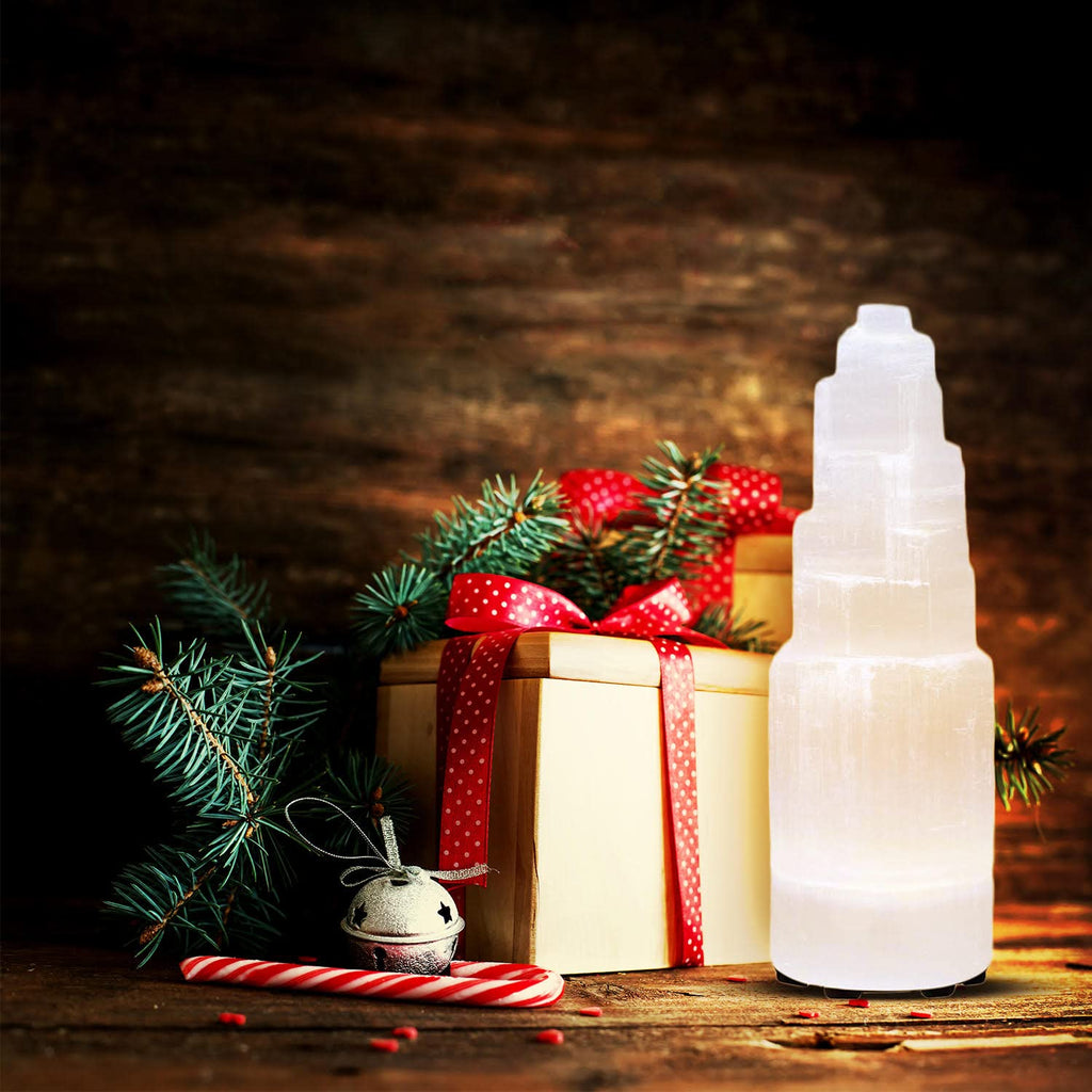 Himalayan Glow WBM Selenite Tower Skyscraper 10cm, Natural Home Decoration & Meditation Crystal Stone-3 PCS Lamp, (Pack of 3), W