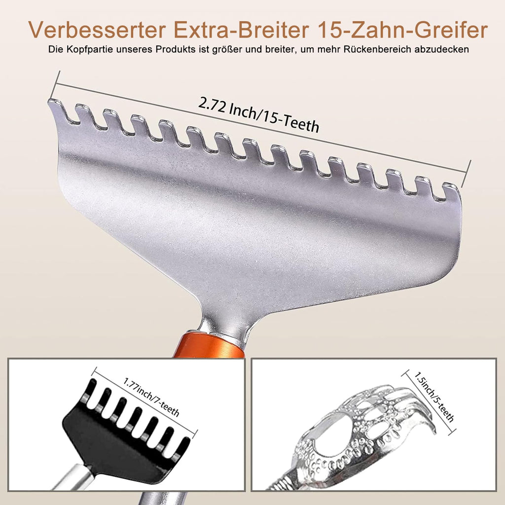 Aznrszy Extendable Back Scratcher - 24Inch Wooden Handle Massage Roller, Extra Wide 15-Teeth Claw, Sturdy Steel Hand Massager fo