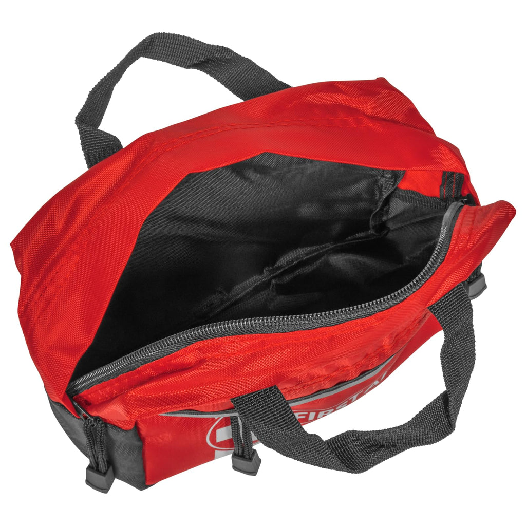 MFASCO Red Nylon First Aid Bag - Sturdy Canvas Handles - Dual Zippered Compartments - Compact and Easy to Carry with Reflective
