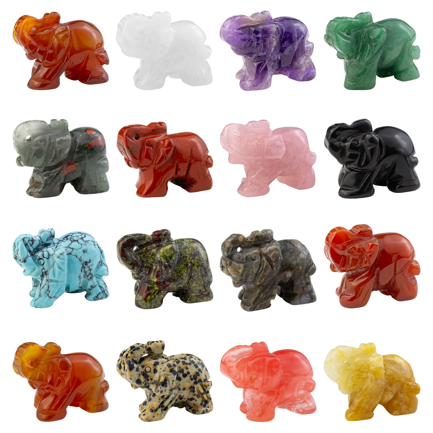 Ouubuuy Natural Crystal Elephant Pocket Guardian Figurine Elephant Statue 1.5 inch for Healing Reiki Spiritual Gift Cute Meditat
