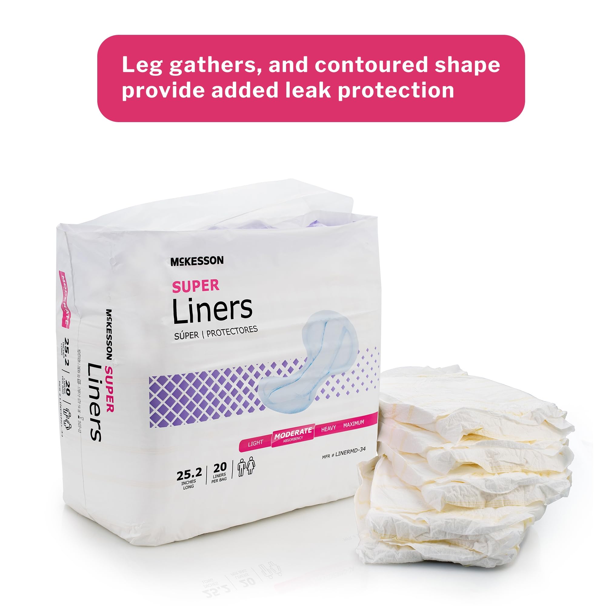 McKesson Incontinence Pads for Adult Women and Men [Pack of 80] Bladder Control and Postpartum Liners, Moderate Absorbency