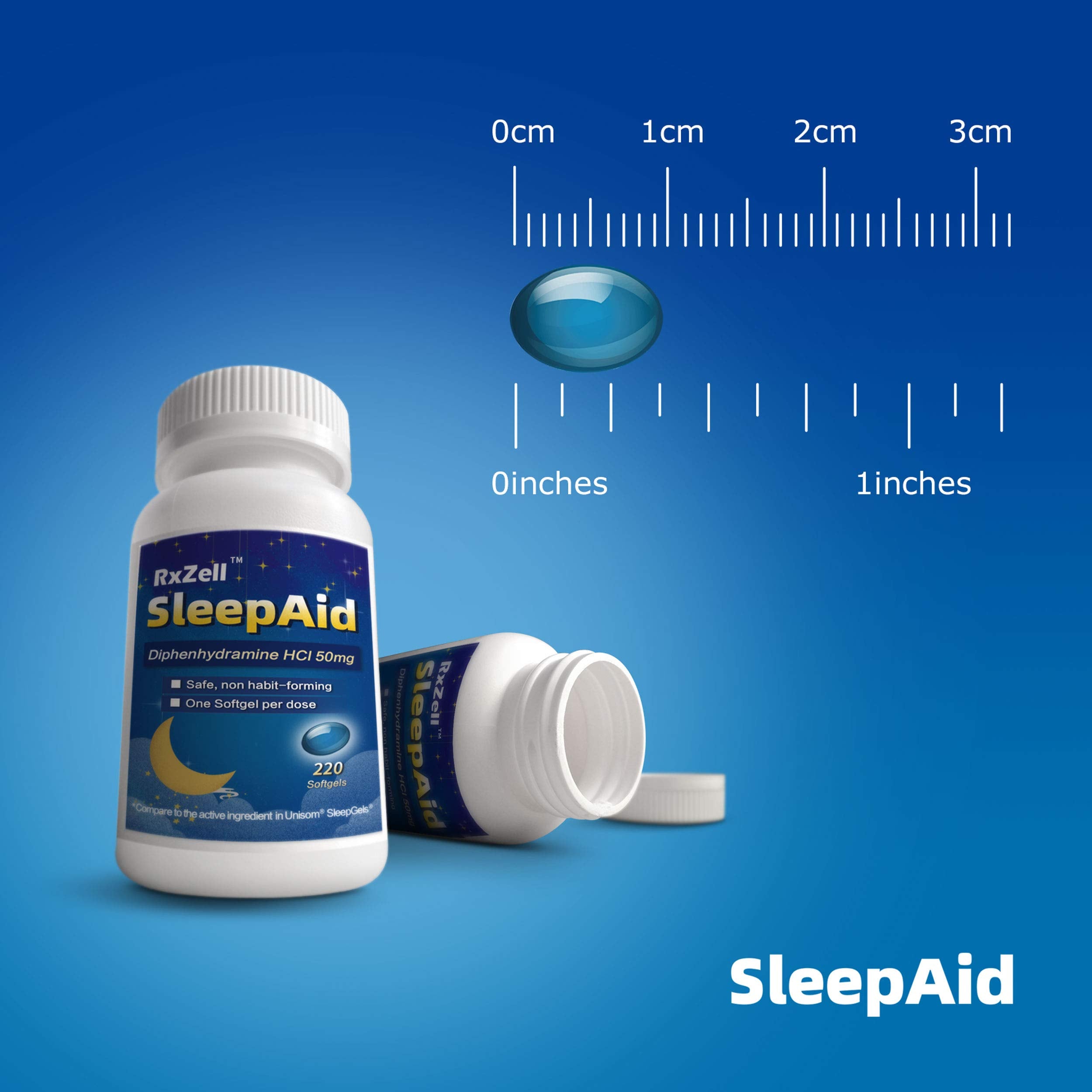 RXZELL Sleep Aid, Diphenhydramine Softgels 50mg, Easy-to-Swallow, Supports Deeper Restful Sleeping, Non Habit-Forming (220 Count