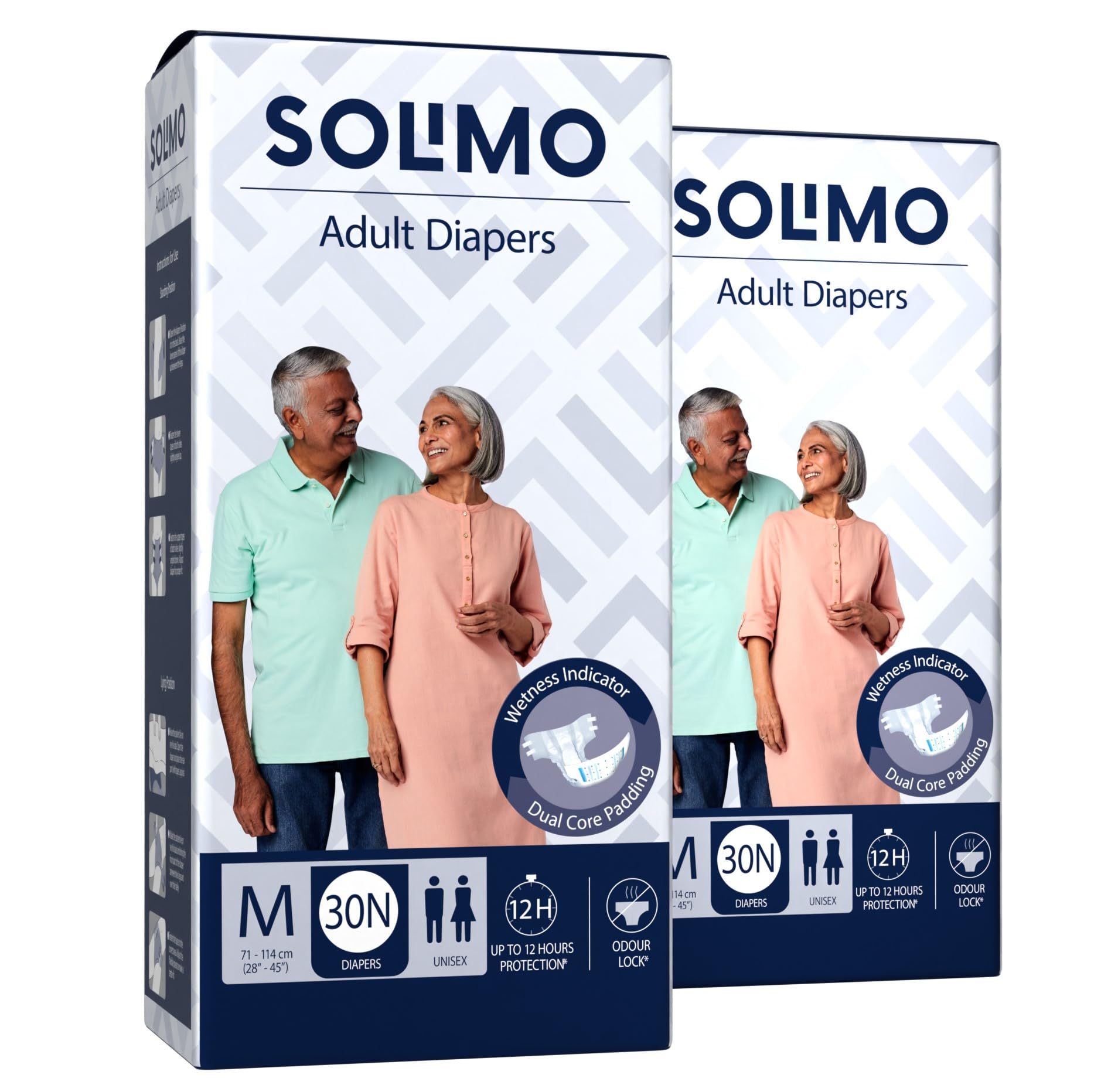 Amazon BrandSolimo Adult Diapers Tape Style|Medium Size|60 Count|(30 X Pack Of 2)|Waist 2845 Inch(71114 Cm)|Unisex|Quick Abso