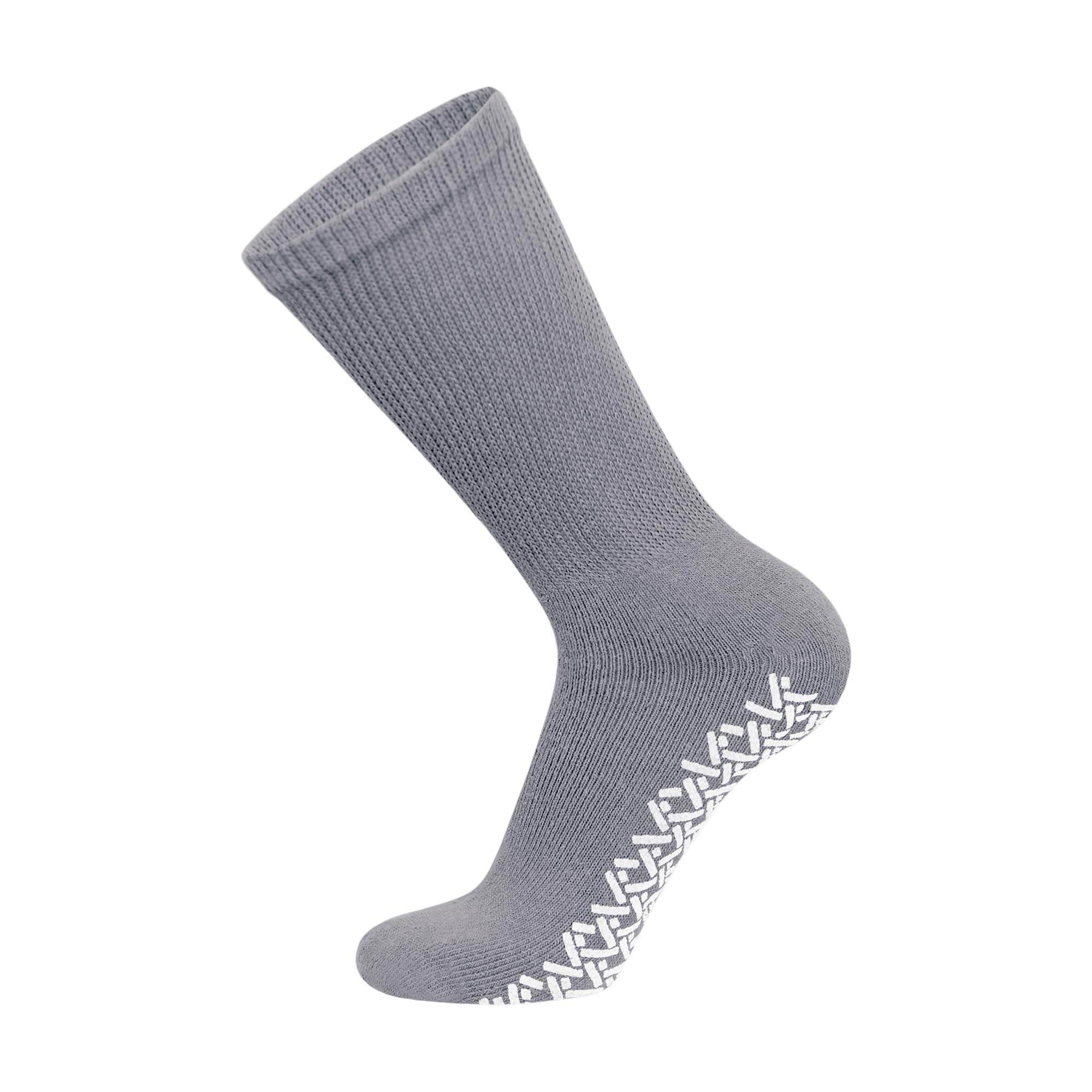 6 Pairs of Non-Skid Diabetic Crew Socks, Non Binding Top Therapeutic Cotton Gripper Socks (Grey, Size: 13-16)