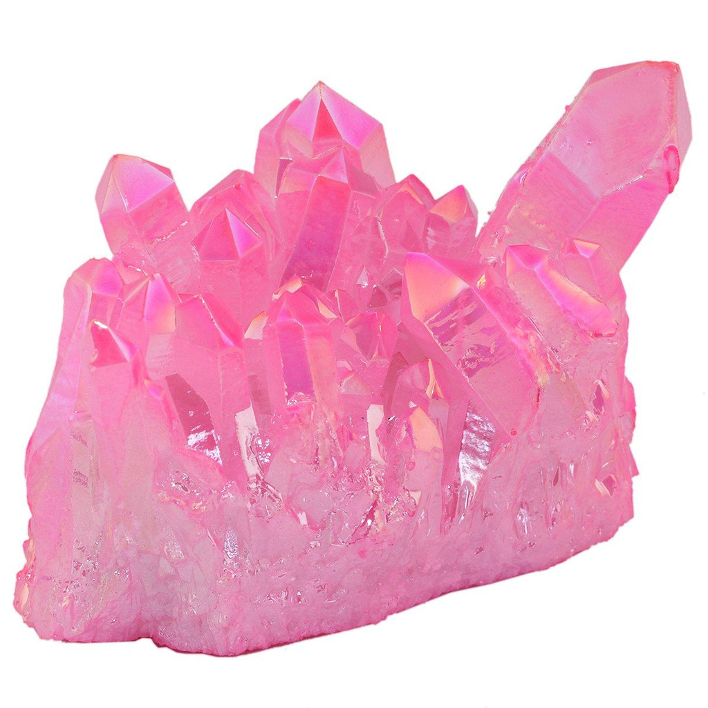 Rockcloud Healing Crystal Natural Titanium Coated Fuchsia Rock Quartz Cluster Geode Druzy Home Decoration Gemstone Specimen