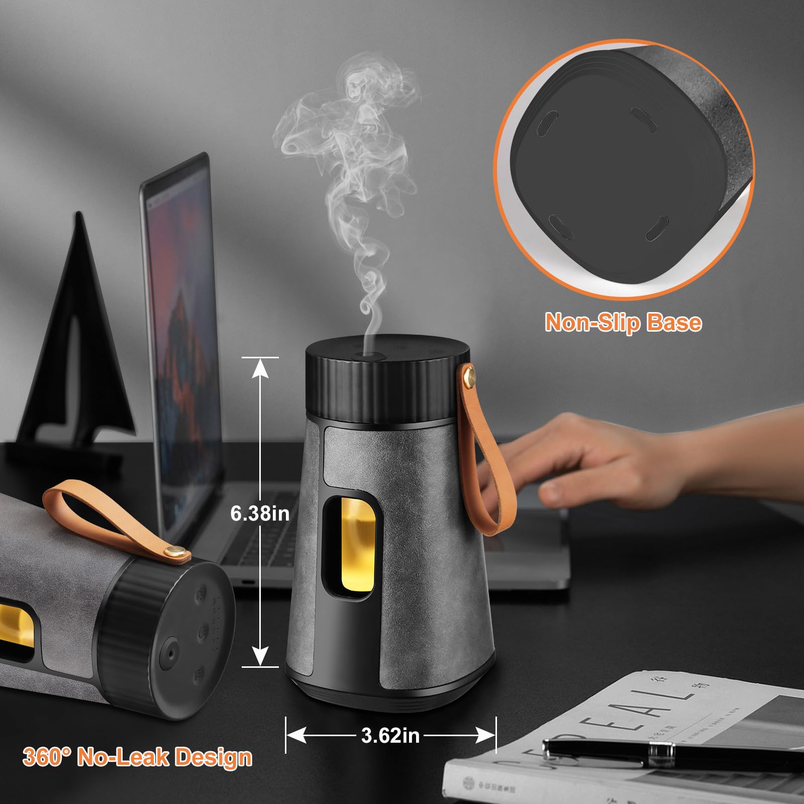 CJC Battery Powered Diffuser, Anti Oil Leakage, 1/2/3H Timers, 3 Mist Levels, Essential Oils Compatible, Black