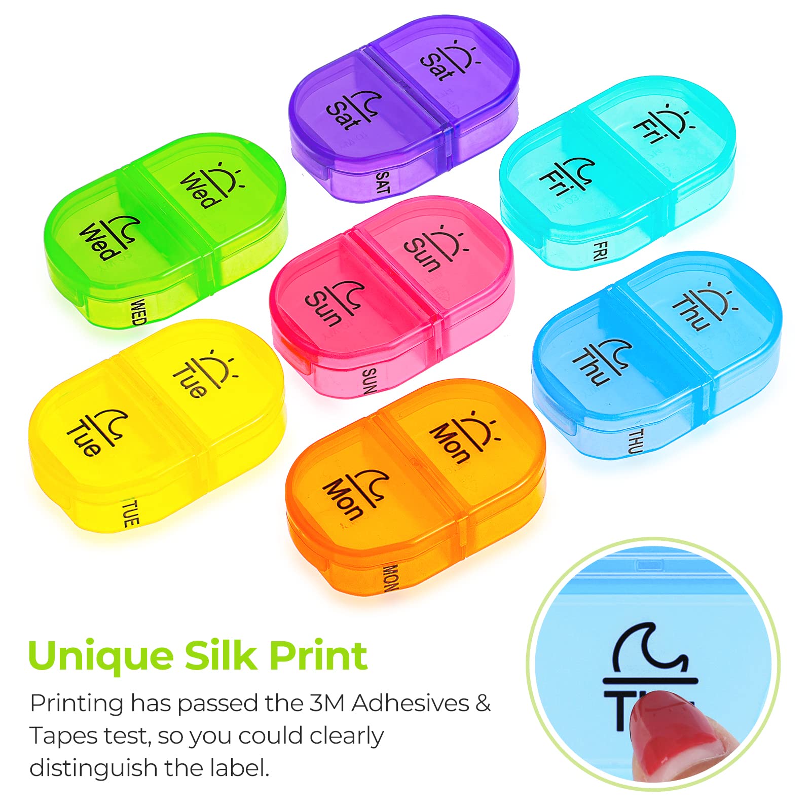 AUVON Pill Box 2 Times a Day, Weekly Pill Organizer AM PM with 7 Daily Pocket Case to Hold Vitamin, Medicine, Medication, and Su