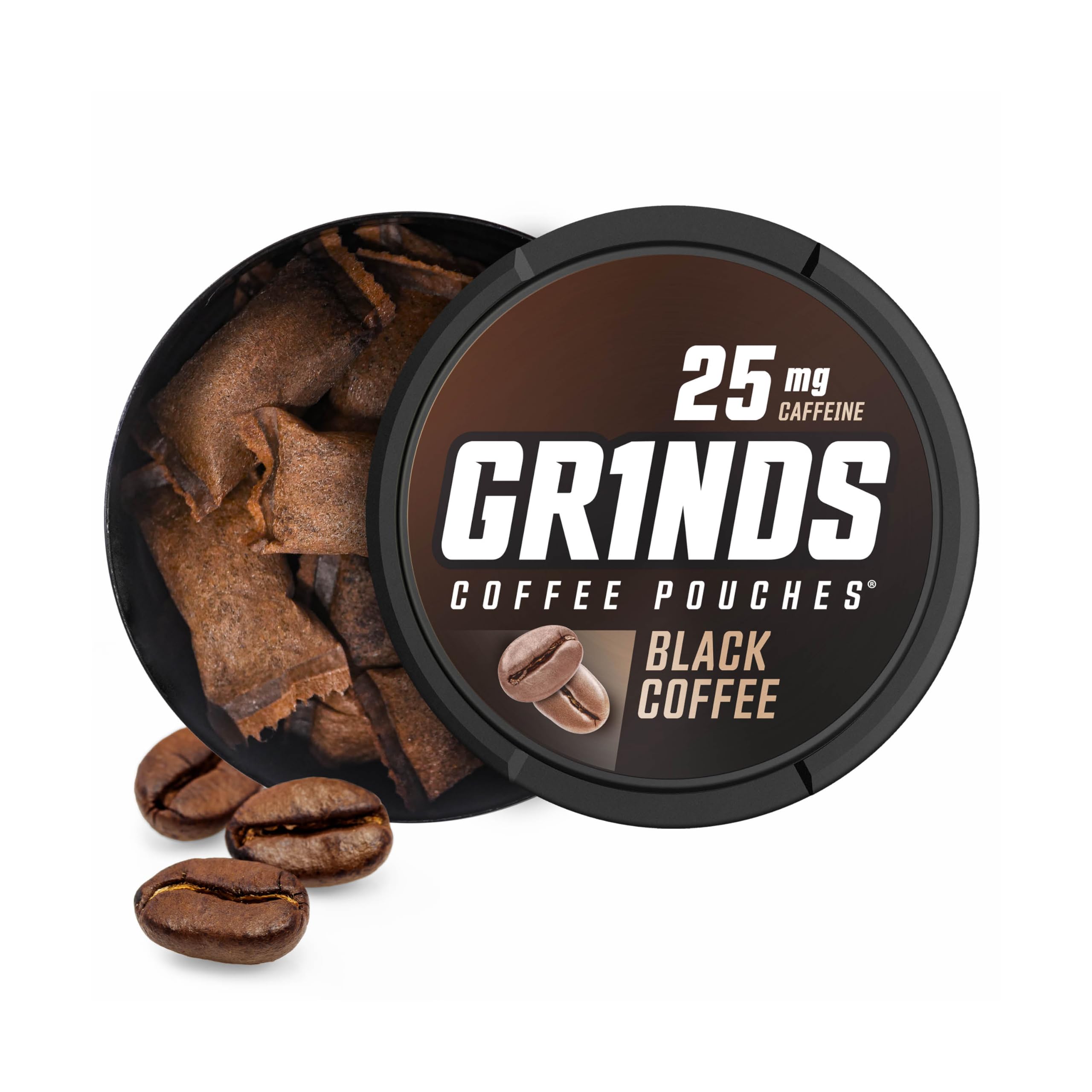 Grinds Coffee Pouches |Tobacco Free, Nicotine Free Healthy Alternative | 6 Cans of Black Coffee | 18 Pouches Per Can | 1 Pouch e