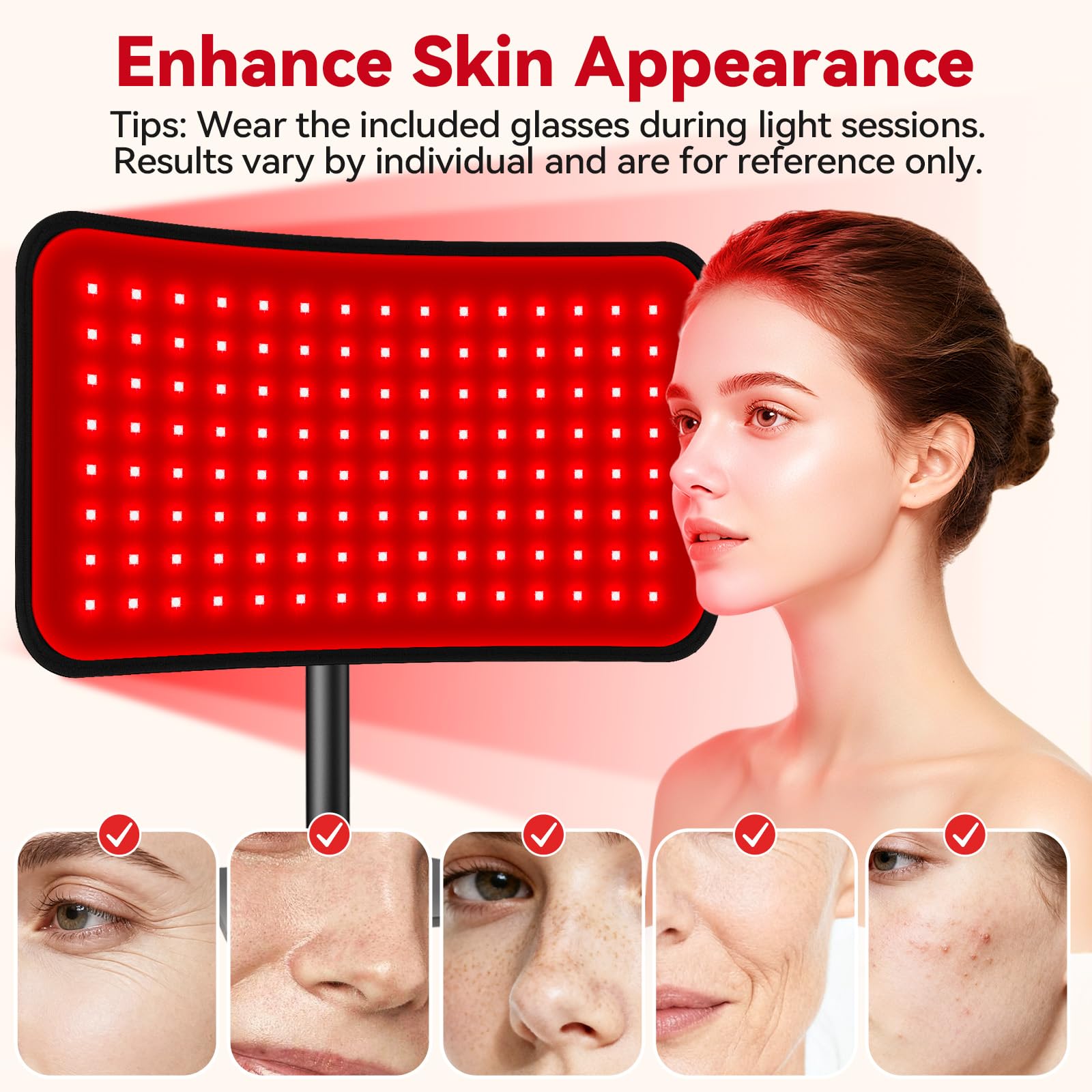 Red Light Therapy for Face Body, 2-in-1 Red Light Panel Device with Belt, 660nm & 850nm Near Infrared Light Therapy Lamp with Re