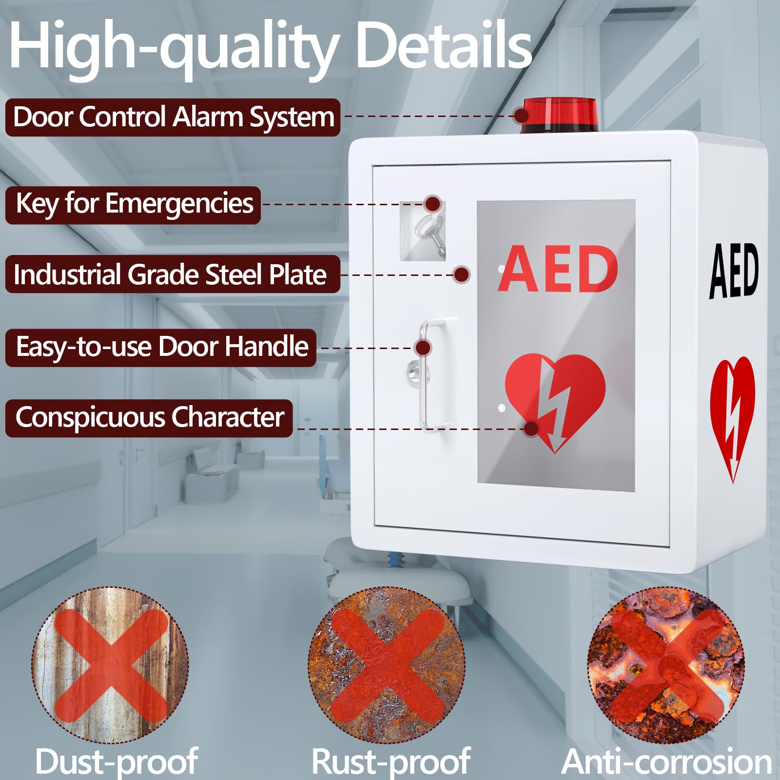 NLShan AED Cabinet Fits All Cardiac Science, Zoll, Physio-Control AED Defibrillator, Wall Mounted Storage Cabinet for Emergency
