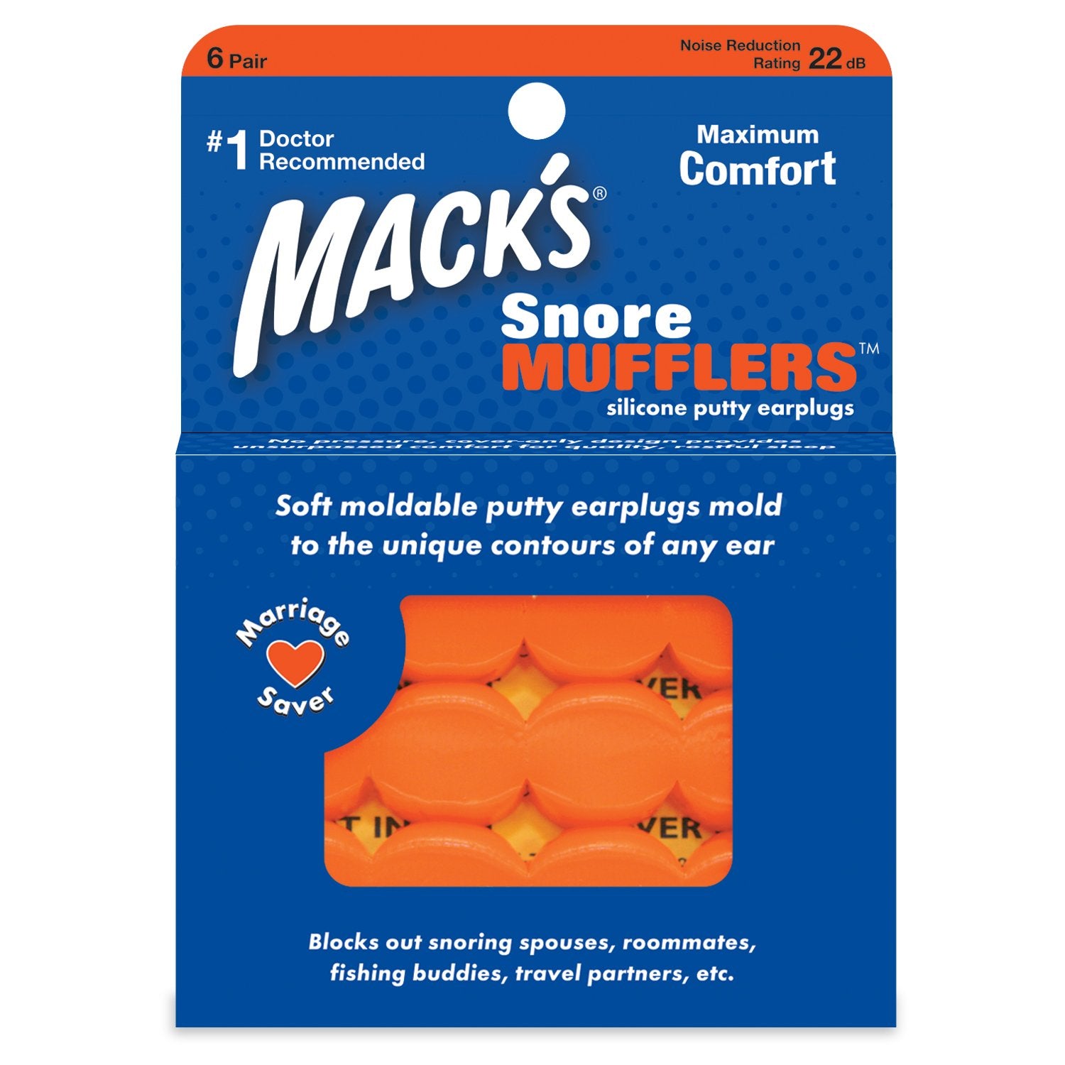 Macks Snore Mufflers Silicone Putty Earplugs, 6 Pairs (Pack of 2)