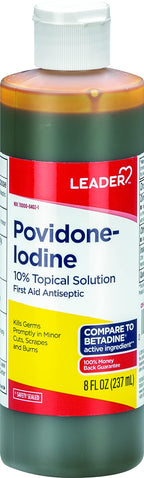 Leader Povidone Iodine 10% Prep Solution USP, First Aid Antiseptic Wound Cleanser, Wound Wash, Antiseptic Soap, 8 fl oz
