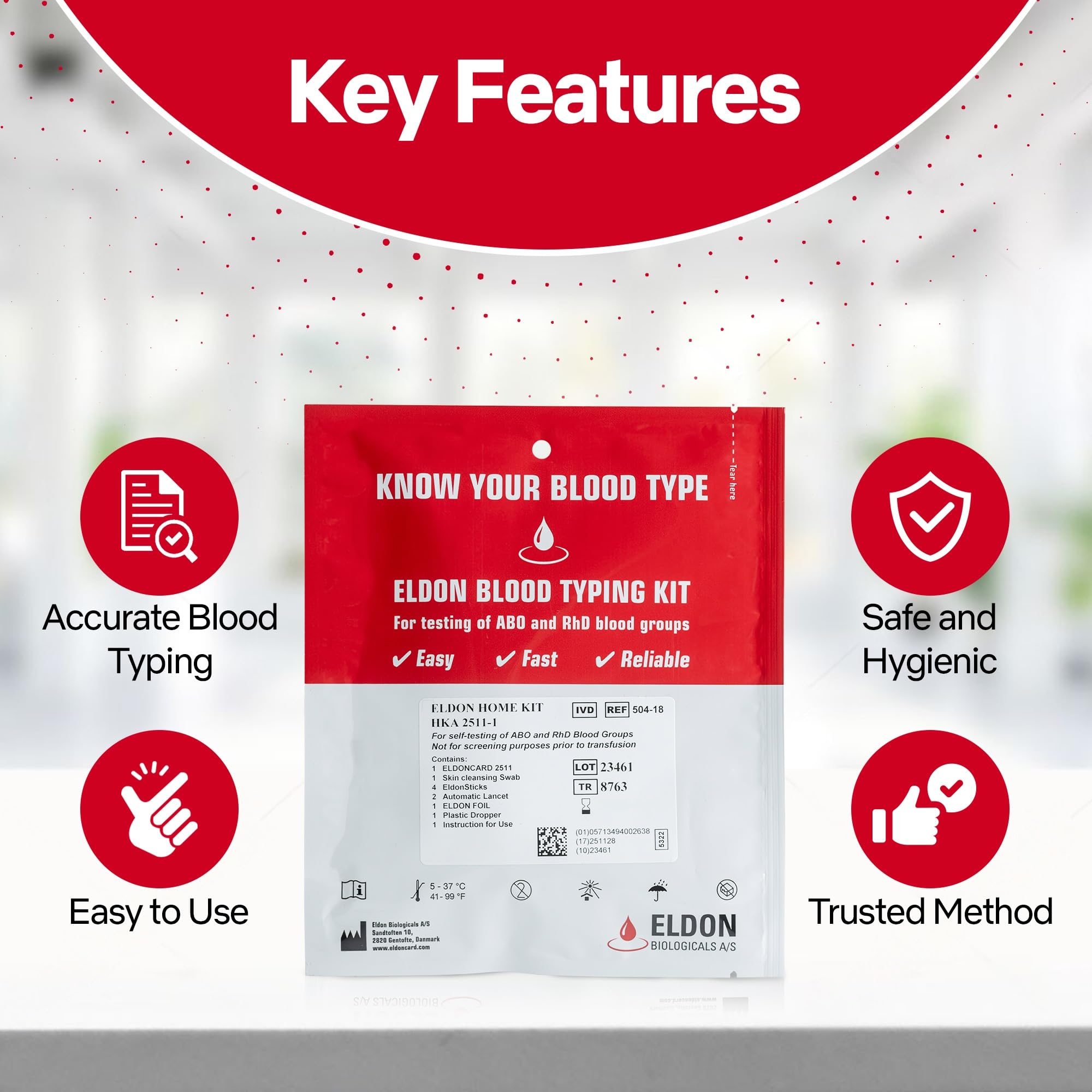Eldoncard Blood Typing Kit, 10 Test Pack, Rapid Blood Typing Kit, Know Your Blood Type, Accurate Home Blood Type Test Kit, Deter