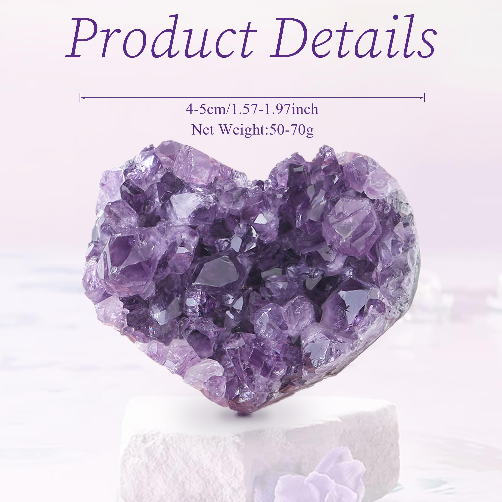 YATOJUZI Heart Amethyst Cluster 1.5''-2'' Natural Amethyst Crystal Rocks Heart Stone Crystals and Healing Stones Gemstones Miner