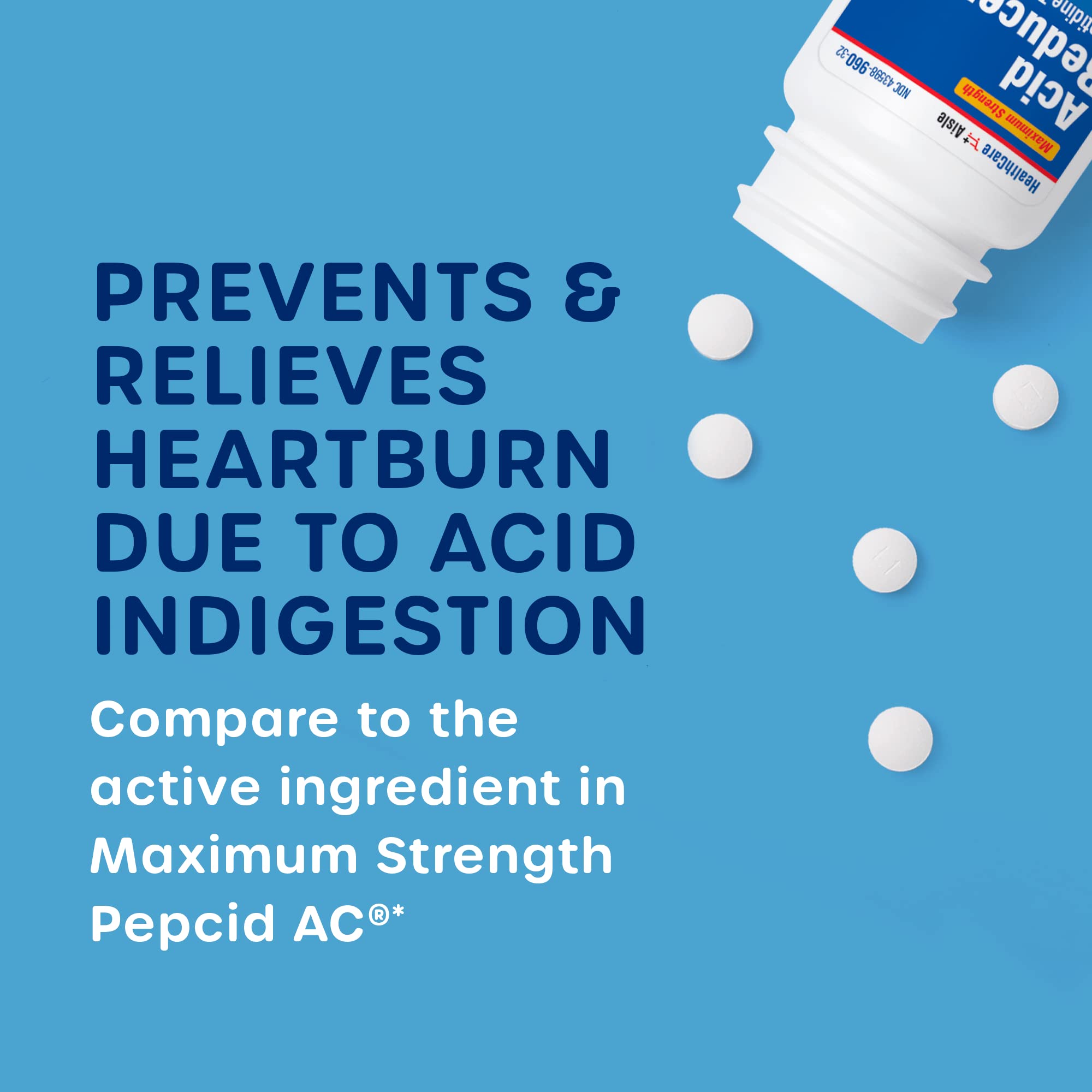 HealthCareAisle Famotidine 20 mg, 170 Tablets, Maximum Strength Acid Reducer, Prevents and Relieves Heartburn Due to Acid Indige