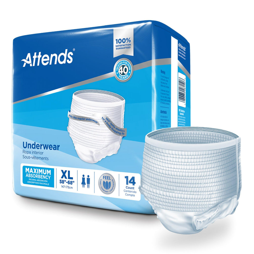 Attends Adult Absorbent Underwear, X-Large [56 Count] - Maximum Absorbency for Men and Women - Disposable Pull-On Diapers with T