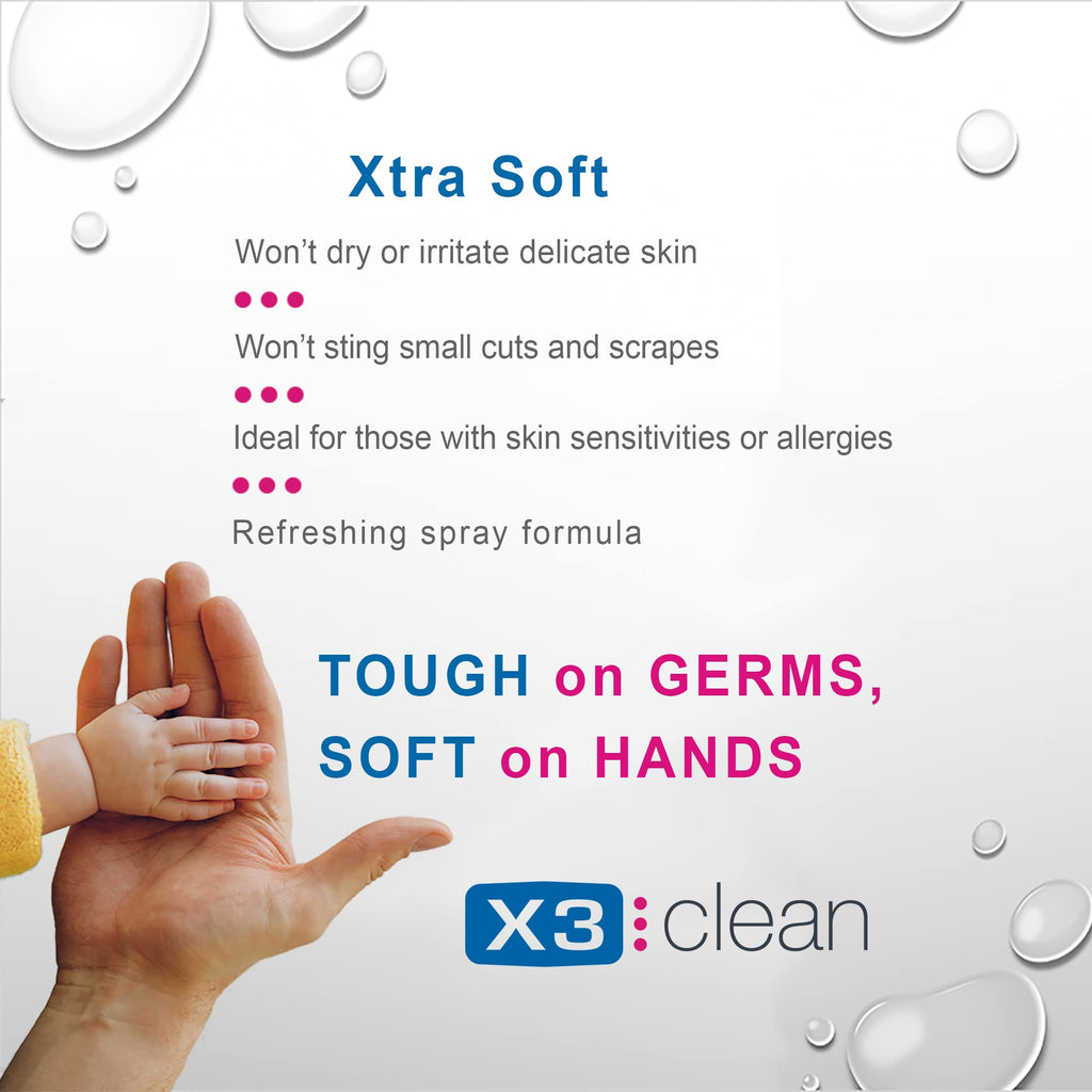 X3 Clean Hand Sanitizer Spray, Alcohol Free, Fragrance Free, Kills 99.9% of Bacteria, Travel Size 2 oz (Pack of 4)