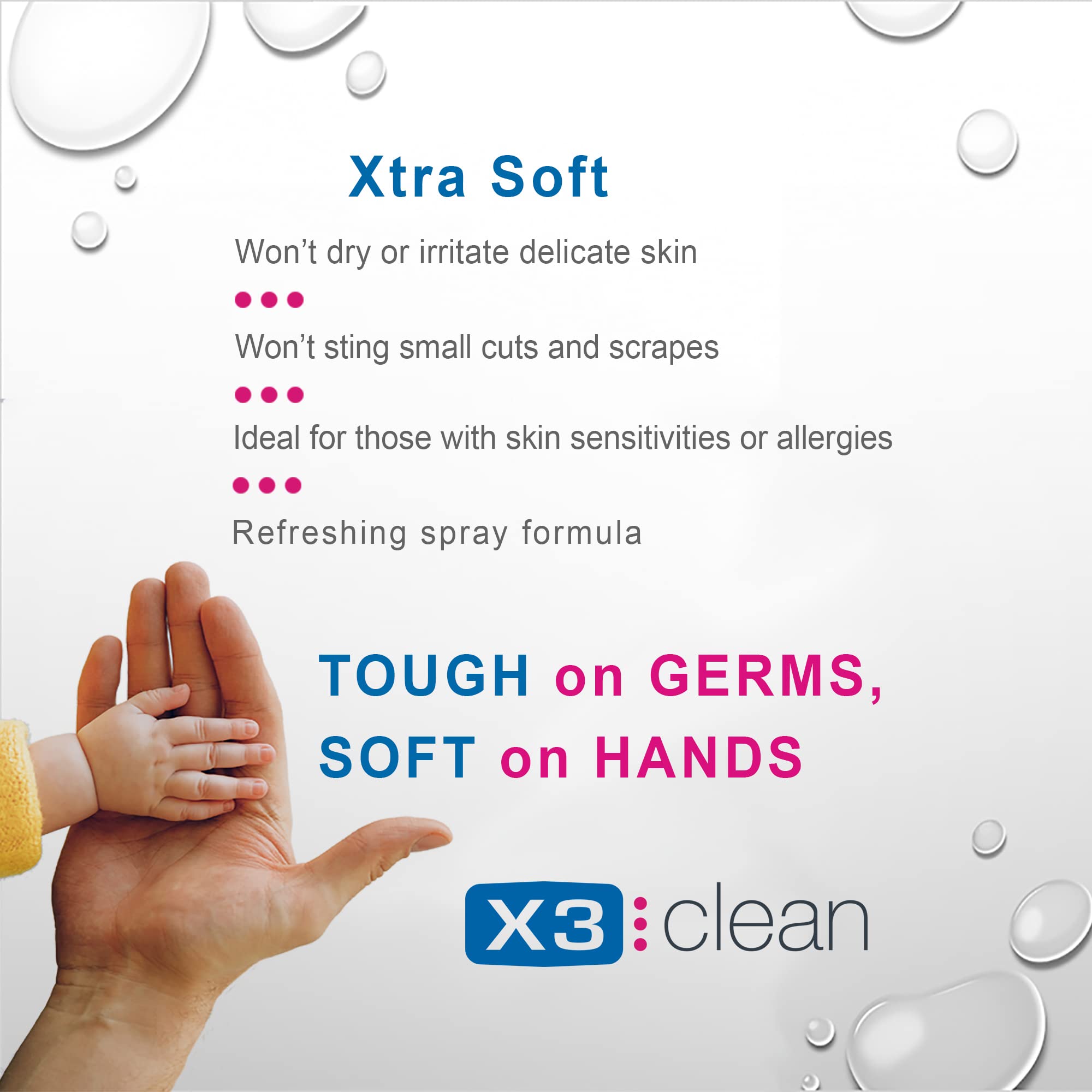 X3 Clean Hand Sanitizer Spray, Alcohol Free, Fragrance Free, Kills 99.9% of Bacteria, Travel Size 2 oz (Pack of 4)