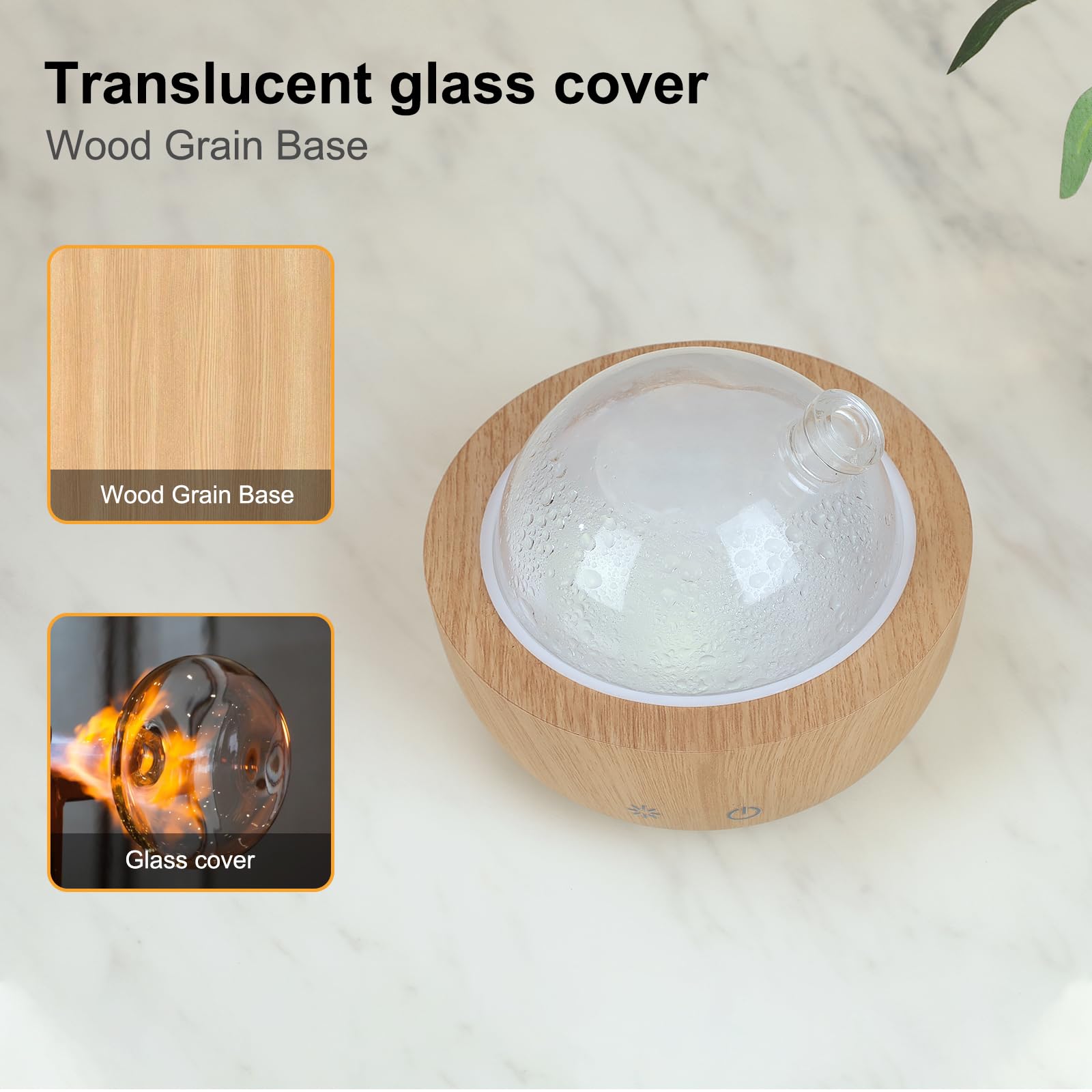 Glass Essential Oil Diffusers for Home, Wood Grain Base Humidifier, Decorative Bedroom Aromatherapy Scent Air Diffuser Ultrasoni