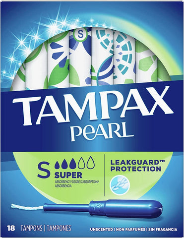 Tampax Pearl Tampons, Plastic Applicator, Super Absorbency - 18 ea., Pack of 3