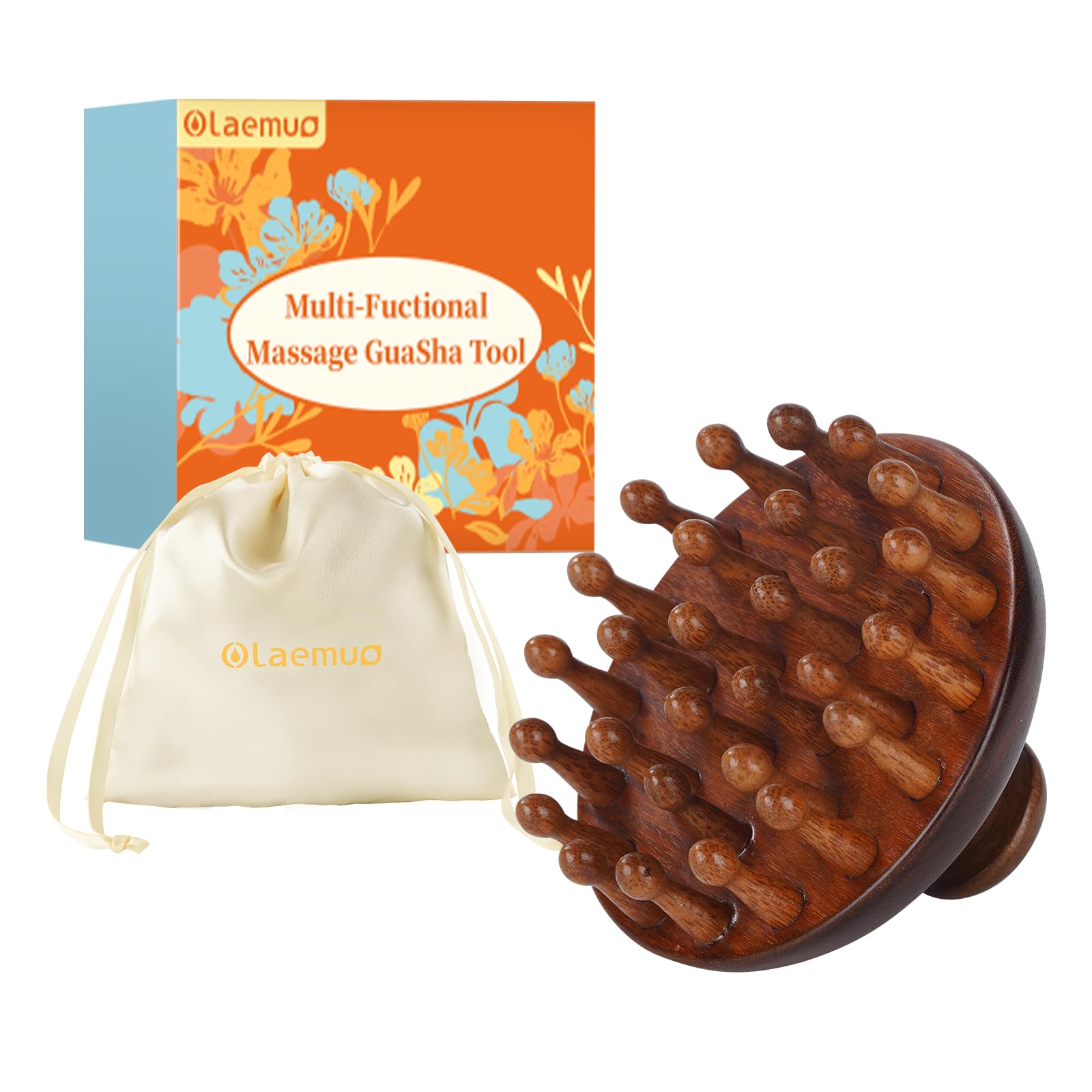 Olaemuo Wooden Scalp Massager for Hair Growth|Full Body Massage Tool|Scalp Brush|Gua Sha|Portable Massage Tool