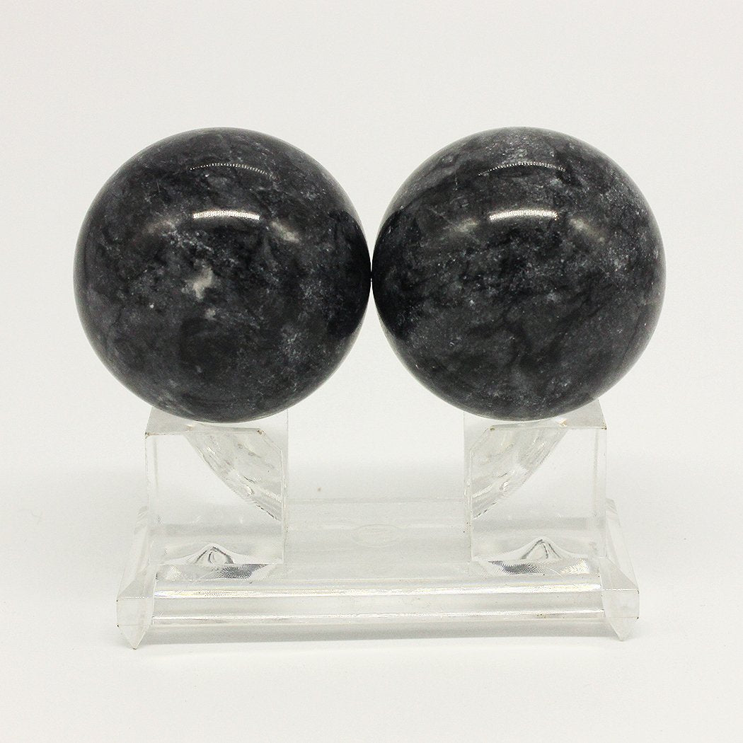 BRABUD 2in Marble Health Stress Exercise Baoding Balls Black Grey Craft Collection BS002