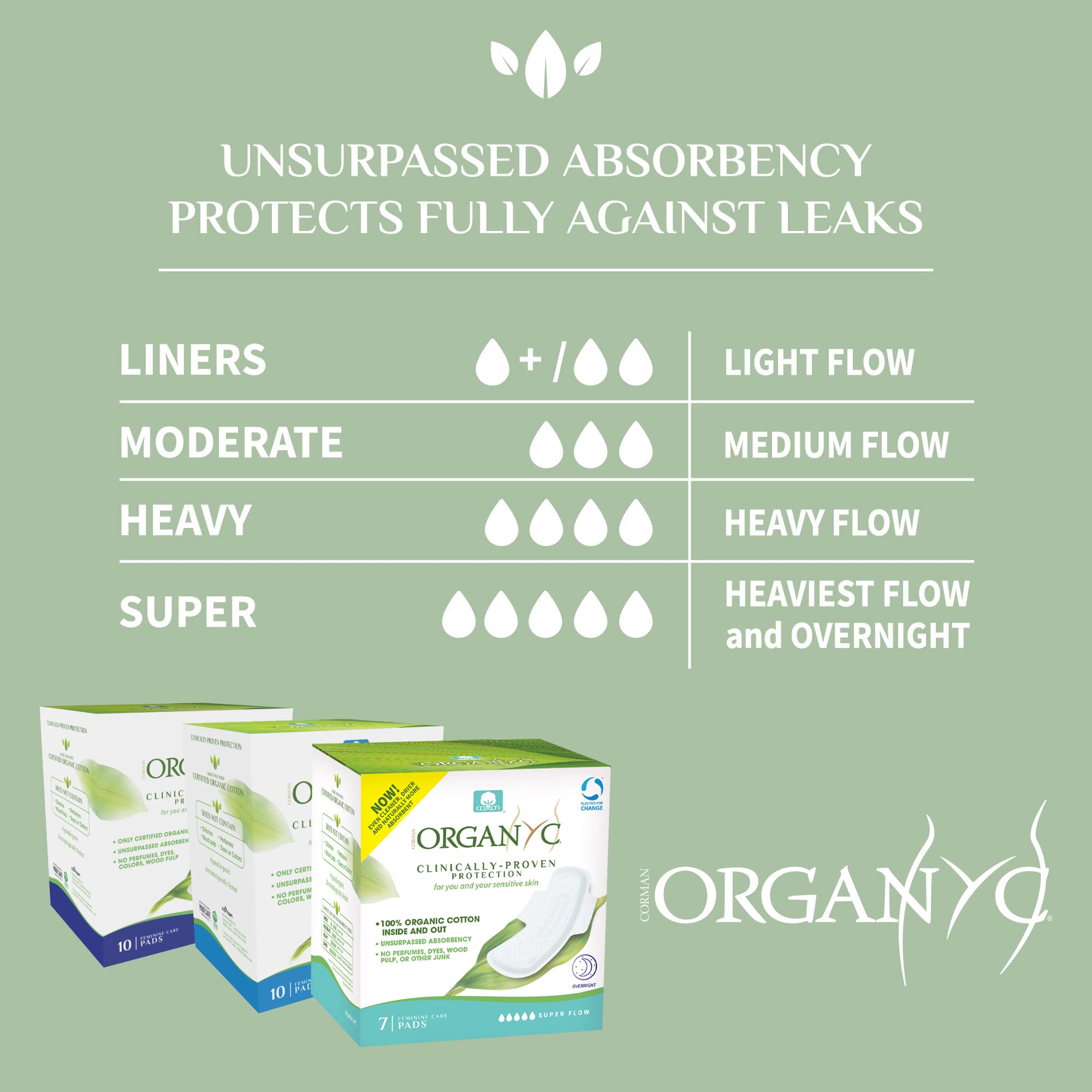 Organyc New and Improved 100% Certified Organic Cotton Inside and Out Overnight Feminine Pads, Heaviest Flow, Super Absorbency 2