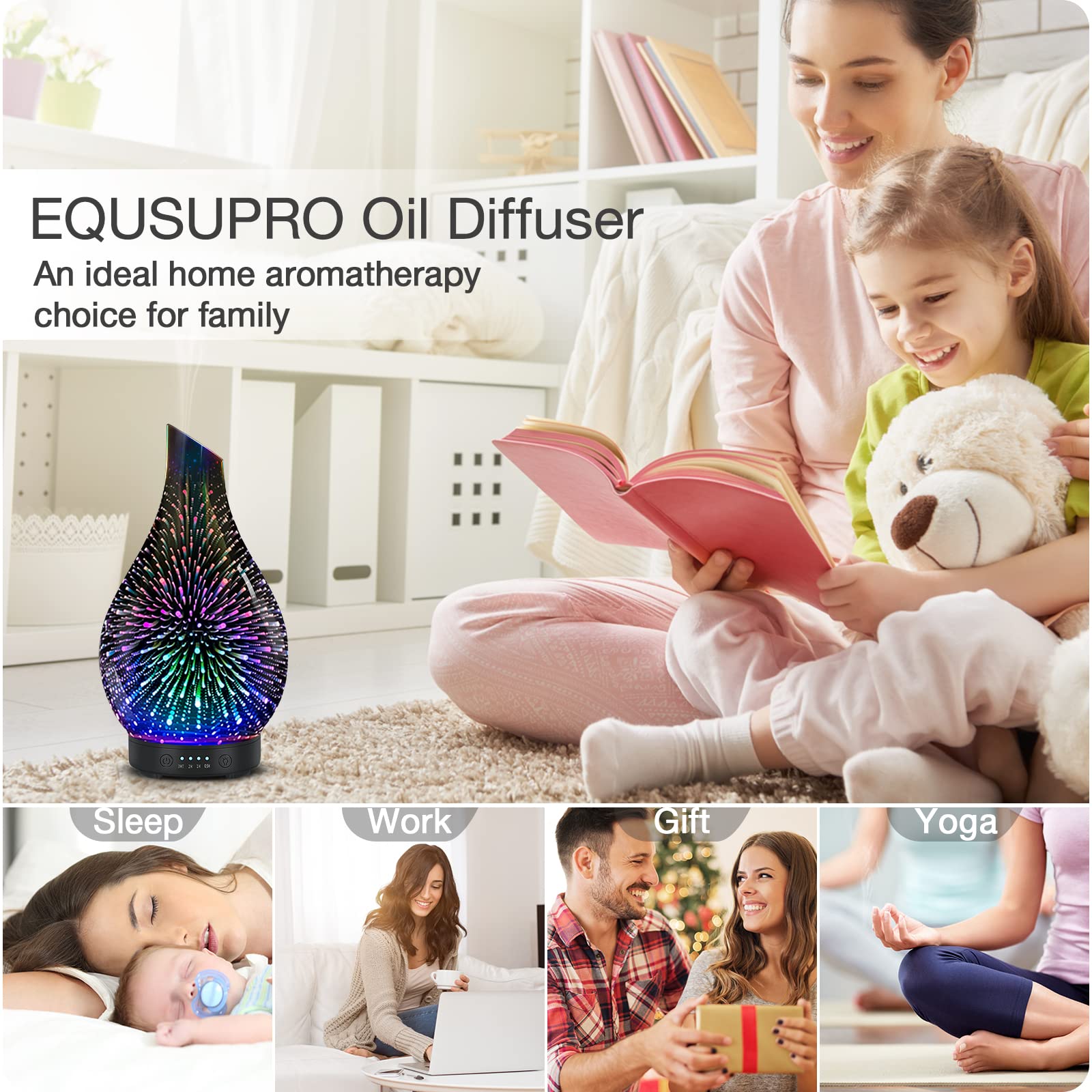 Essential Oil Diffuser Aromatherapy Diffuser- 120 ml Glass Ultrasonic Cool Mist Oil Diffuser, Whisper Quiet with Waterless Auto
