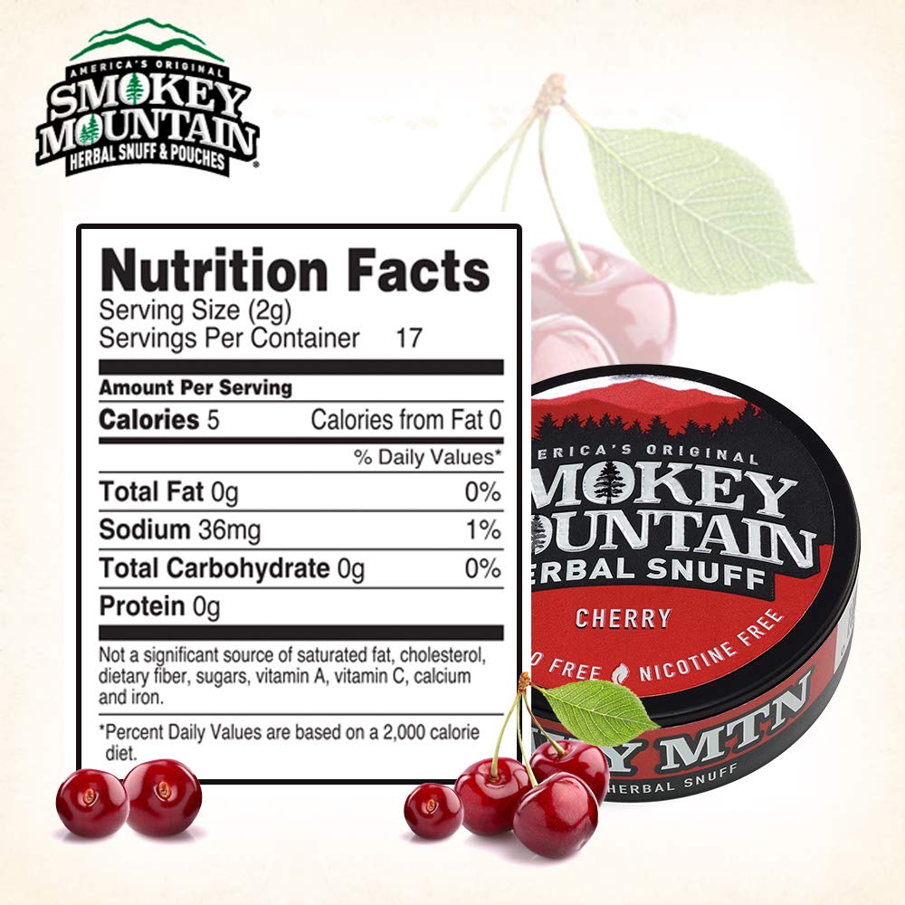 Smokey Mountain Herbal Long Cut - Cherry - 1 Can - Tobacco Free and Nicotine Free Snuff