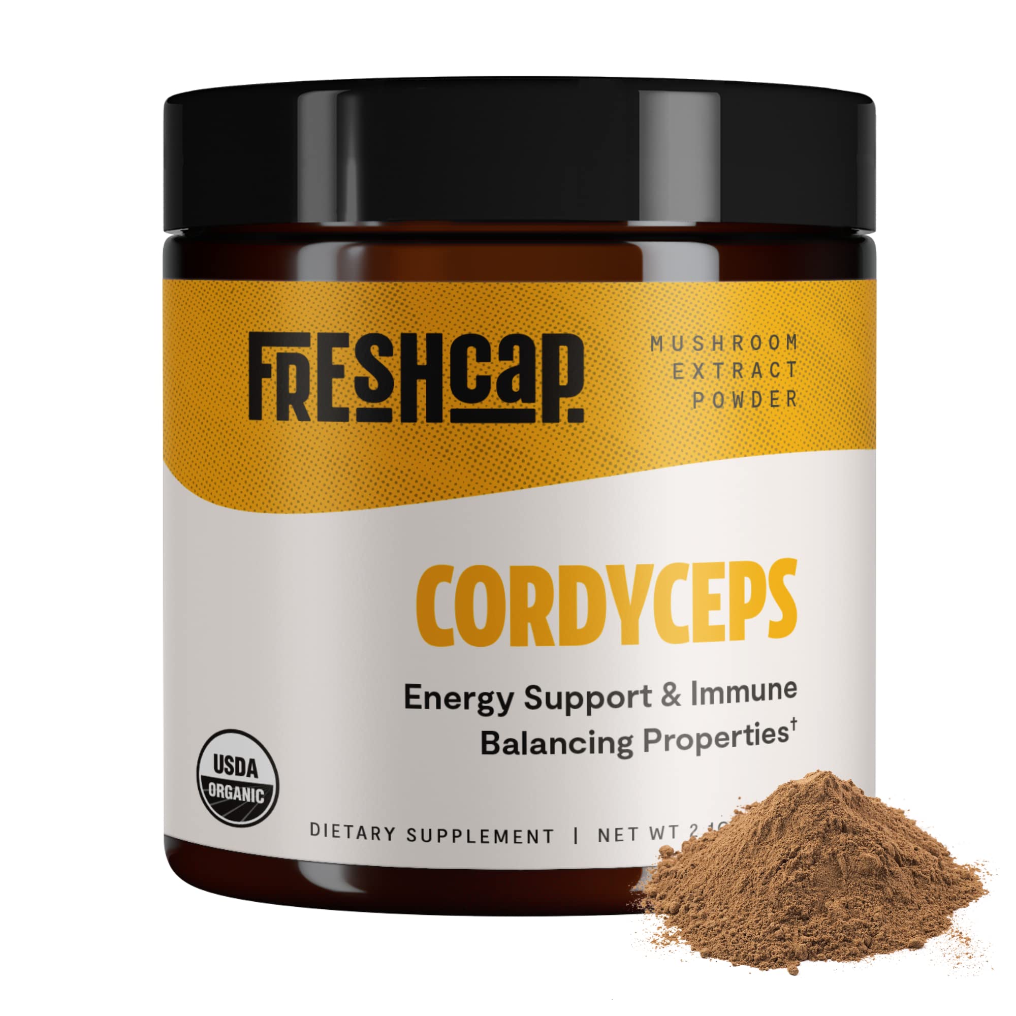 FreshCap Organic Cordyceps Mushroom Extract Powder Supplement - Ayurveda For Energy, Exercise Performance & Endurance - Vegan, P