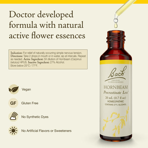 Bach Original Flower Remedies, Hornbeam - Procrastinate Less - Natural Homeopathic Flower Essence for Emotional Balance - Vegan,