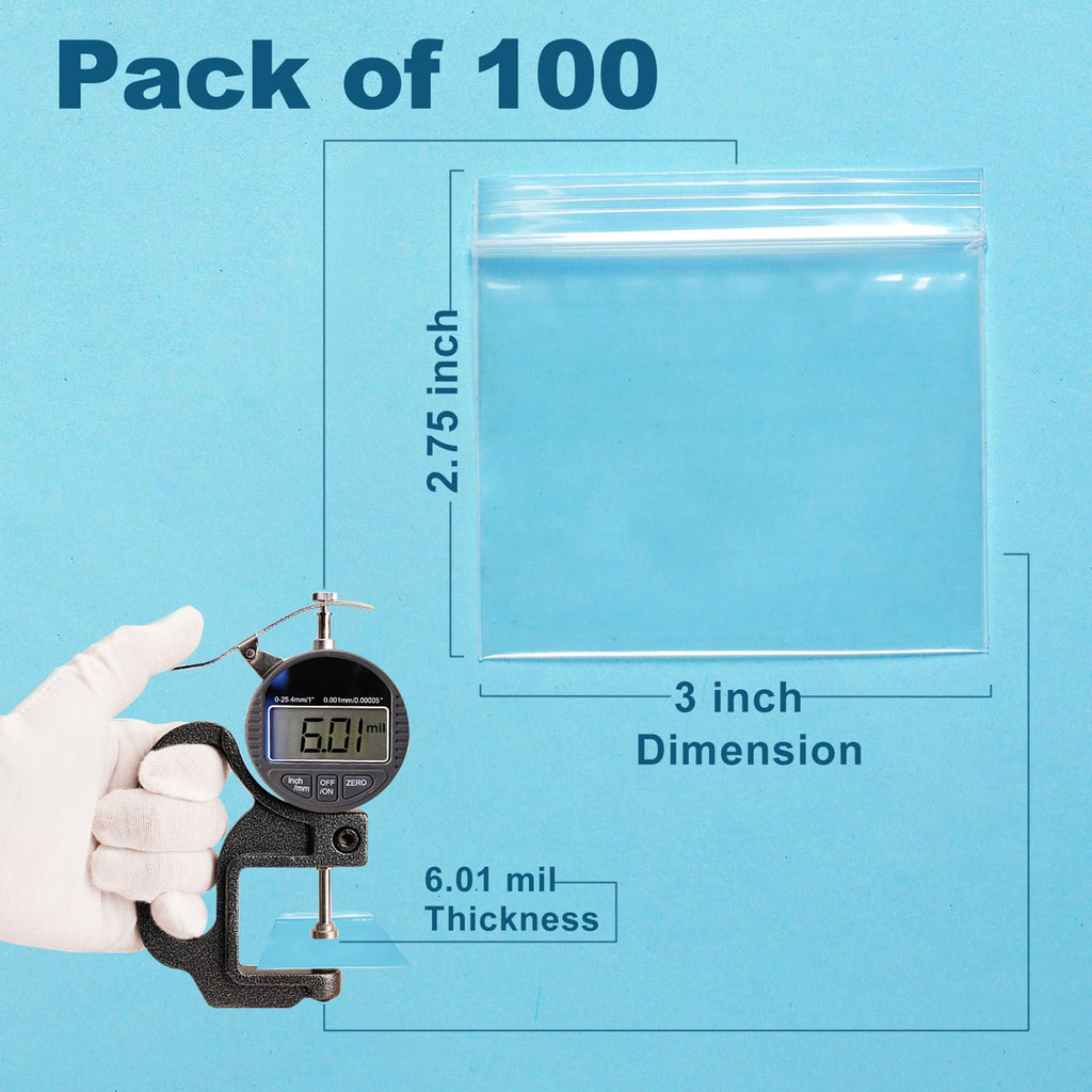 100 Packs Pill Bags 6 mil Sturdy 3x2.75 inch Pill Pouches BPA Free Seal Waterproof Handy Reusable Pill Bags for Travel Small Pla